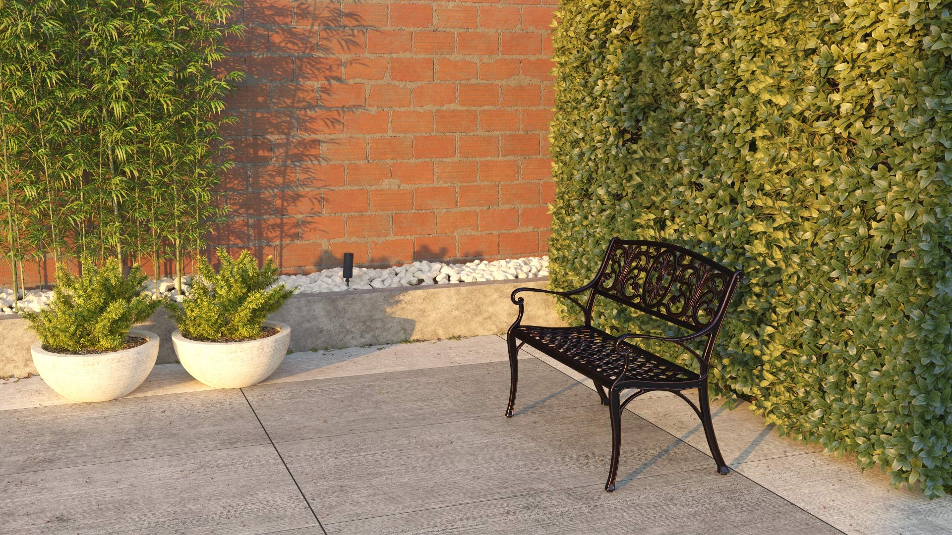 Patio Sense 63284 Decatur Cast Aluminum Patio Bench Heavy Duty Rust Free Metal