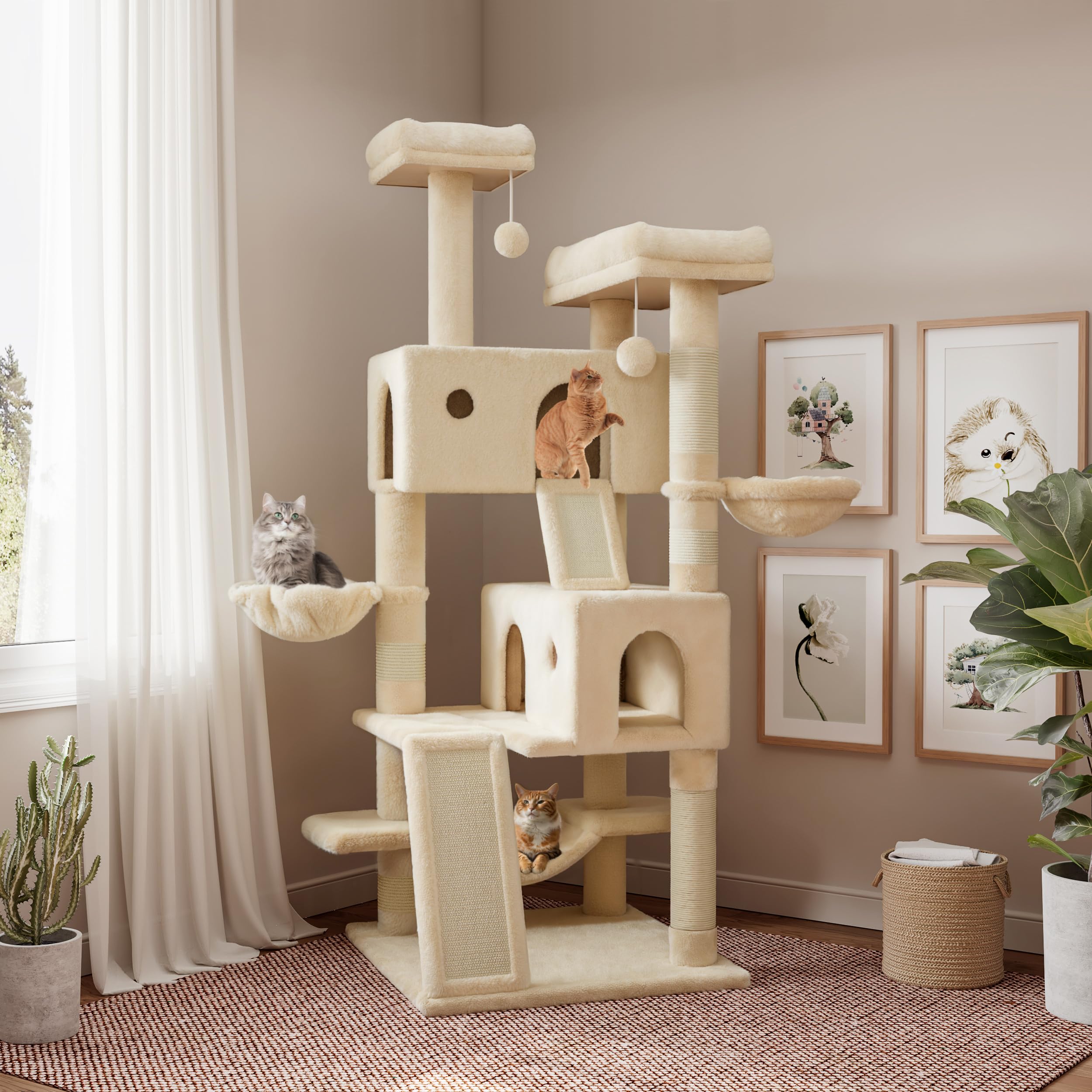 65in Larger Cat Tree Tower Condo for Indoor Kitties/Multi-Level Furniture Activity Center
