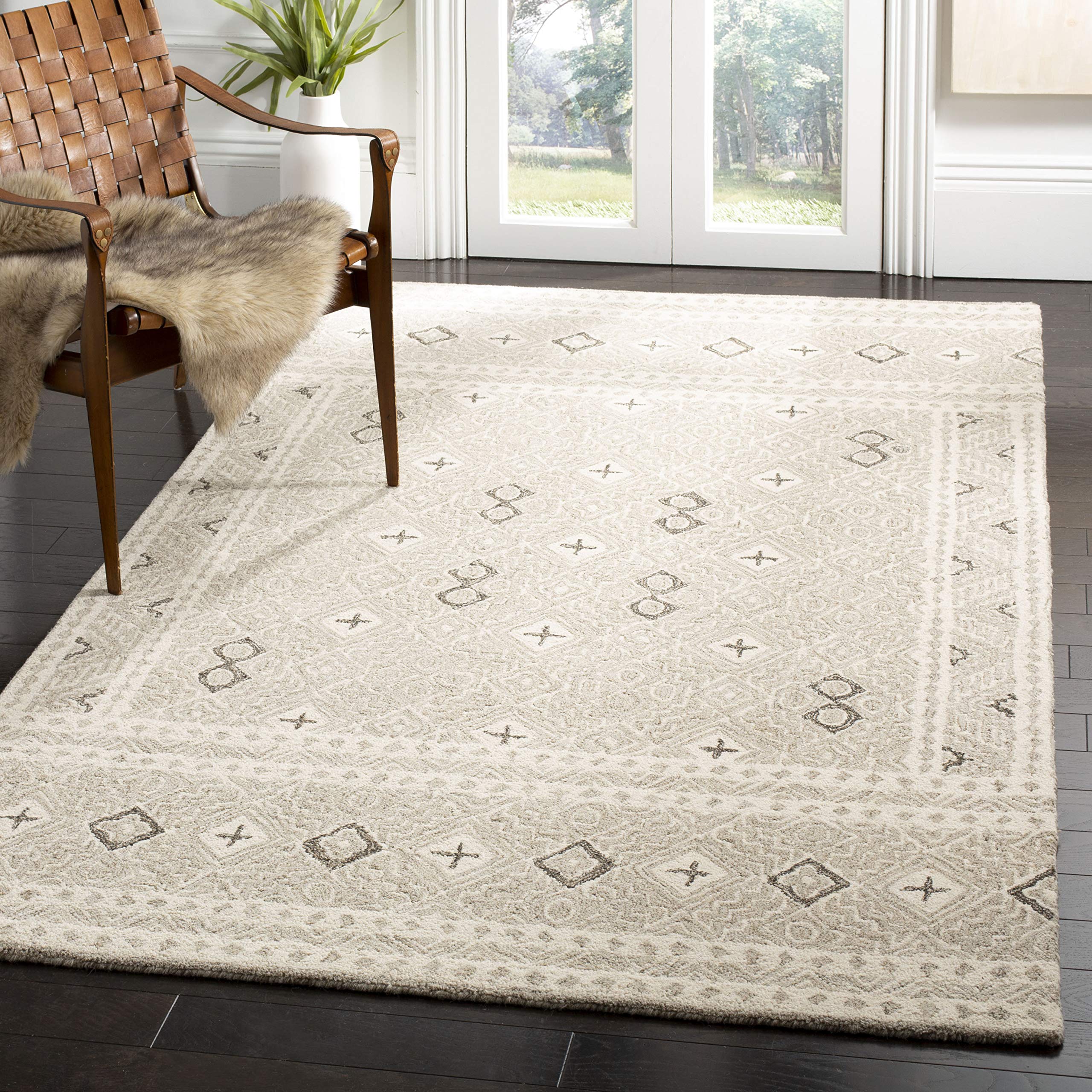 Micro-Loop Collection Area Rug - 5' x 8', Grey & Ivory, Handmade Wool