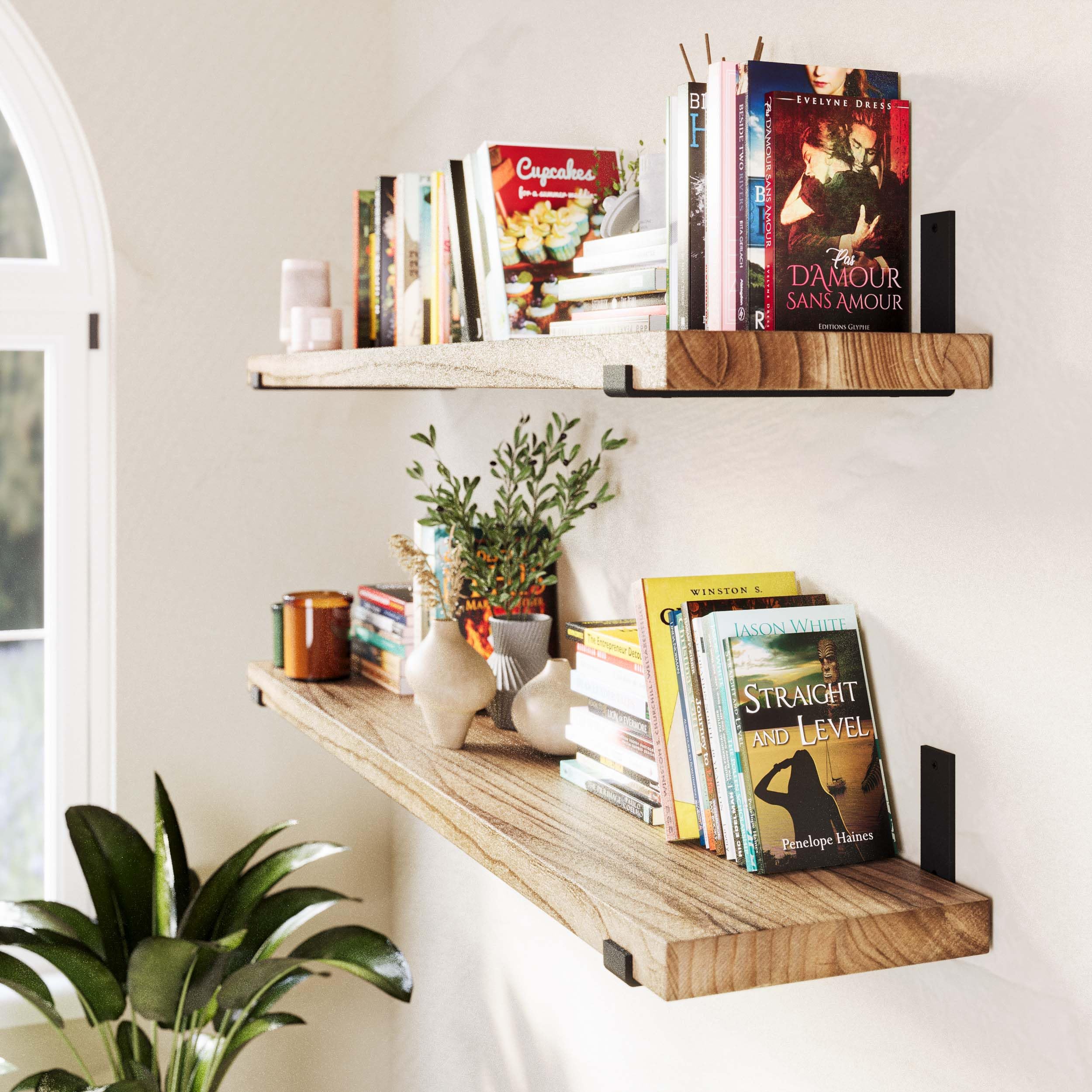 Forte 54" x 11.25" Wooden Book Shelves, Shelf for Wall Decor, Large Floating Shelves