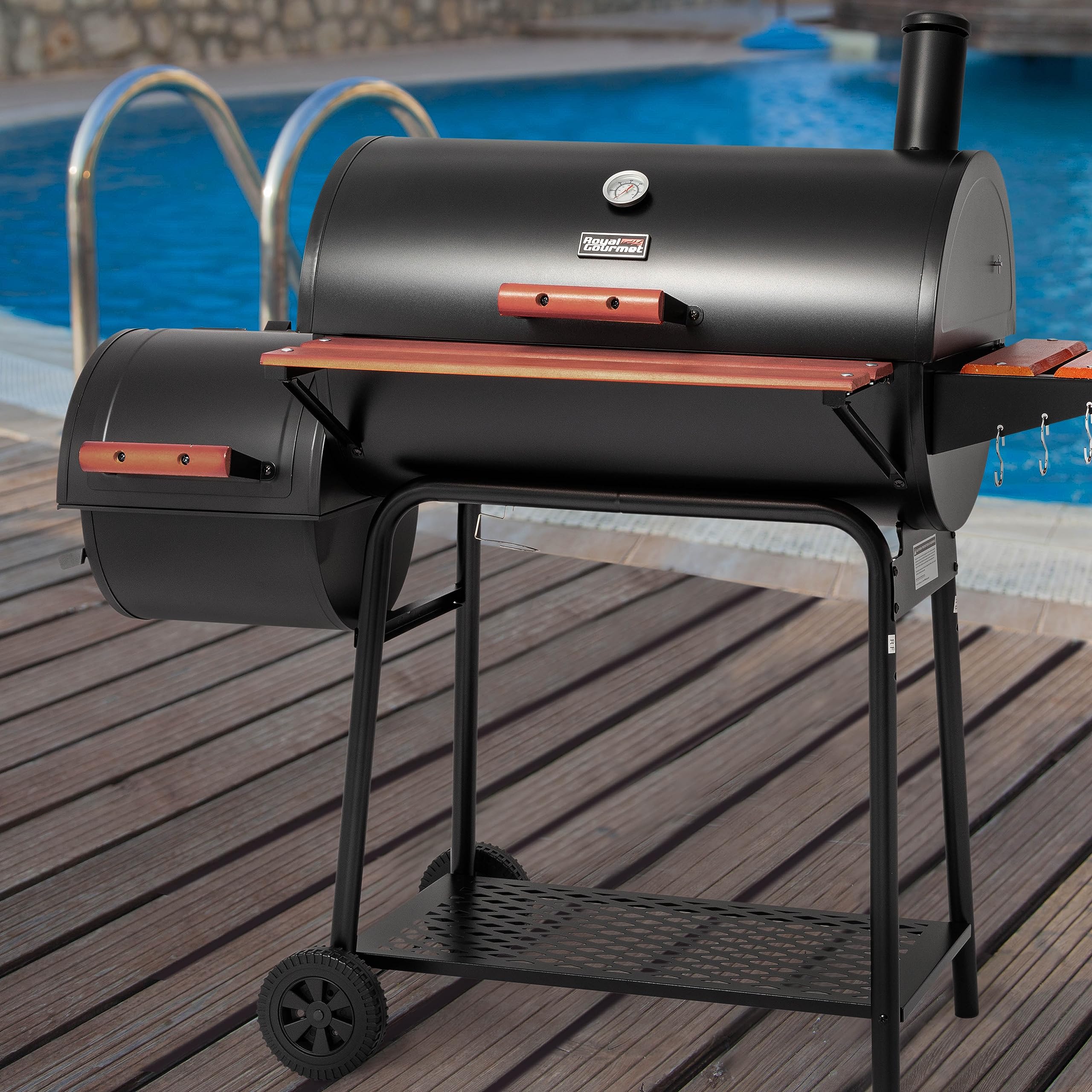 CC1830W 30-Inch Charcoal Grill with Offset Smoker and Wood-Painted Side Table