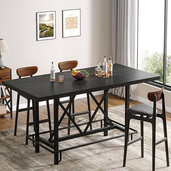 Bar Table, Industrial Counter Height Pub Table with Metal Footrest