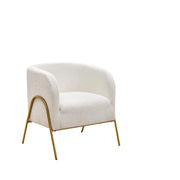 Accent Chair, Modern Barrel Chair, Boucle Fabric Vanity Chair with Golden Legs