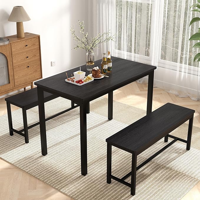 Dining Table Set for 4, Kitchen Room Table Set with 2 Benches