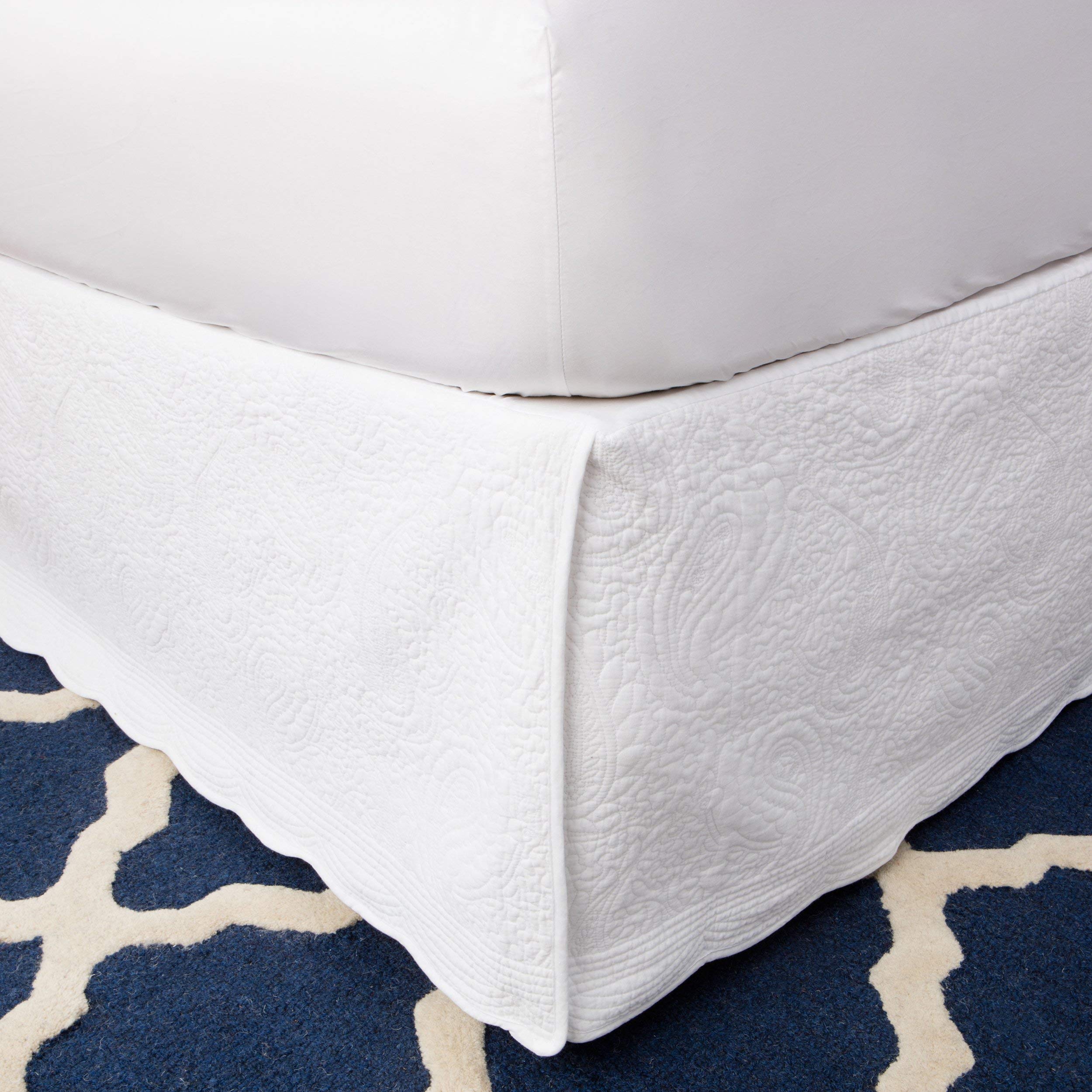 Home Paisley Quilted Bed Skirt, Queen, White