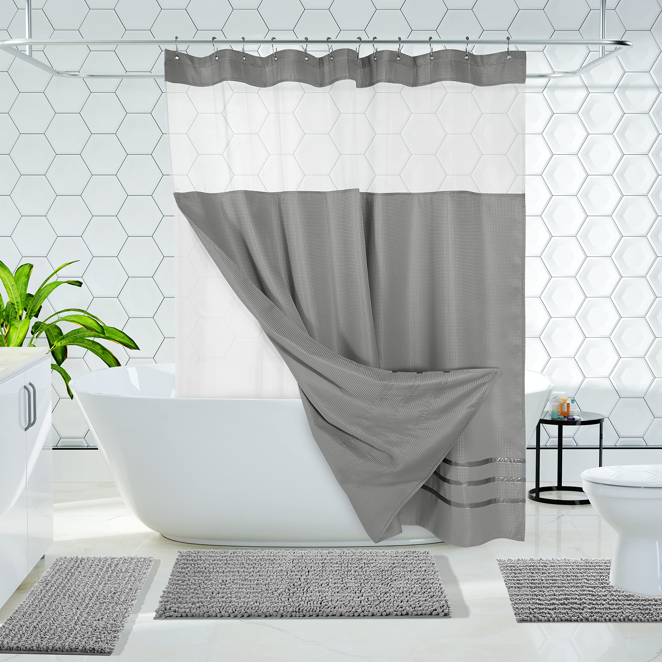 Bathroom Rugs Sets 3 Piece, Fluffy Plush Chenille Baht Room Mats Sets