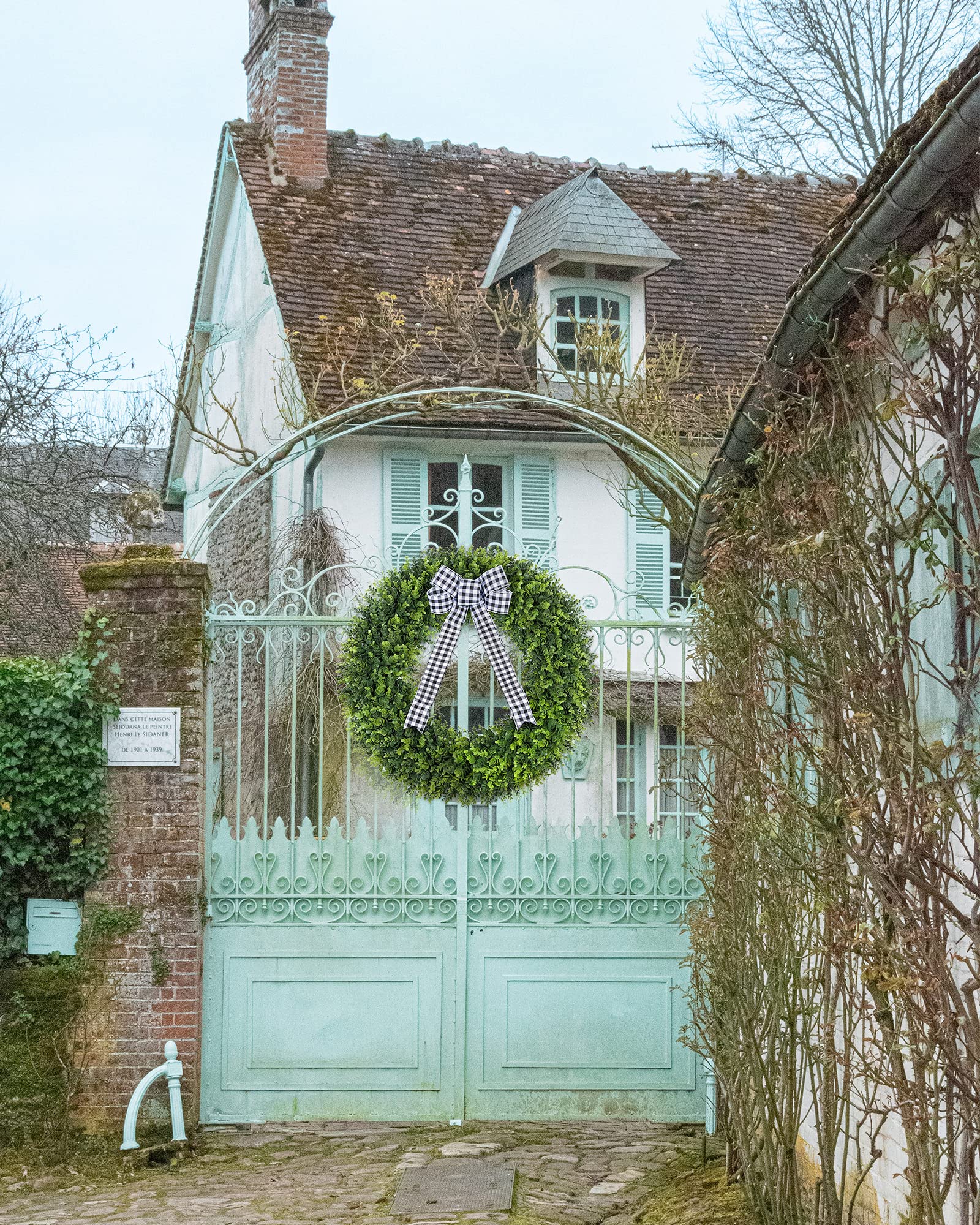 32" Faux Round Boxwood Wreath, Artificial Large Boxwood Wreath Front Door Wreaths