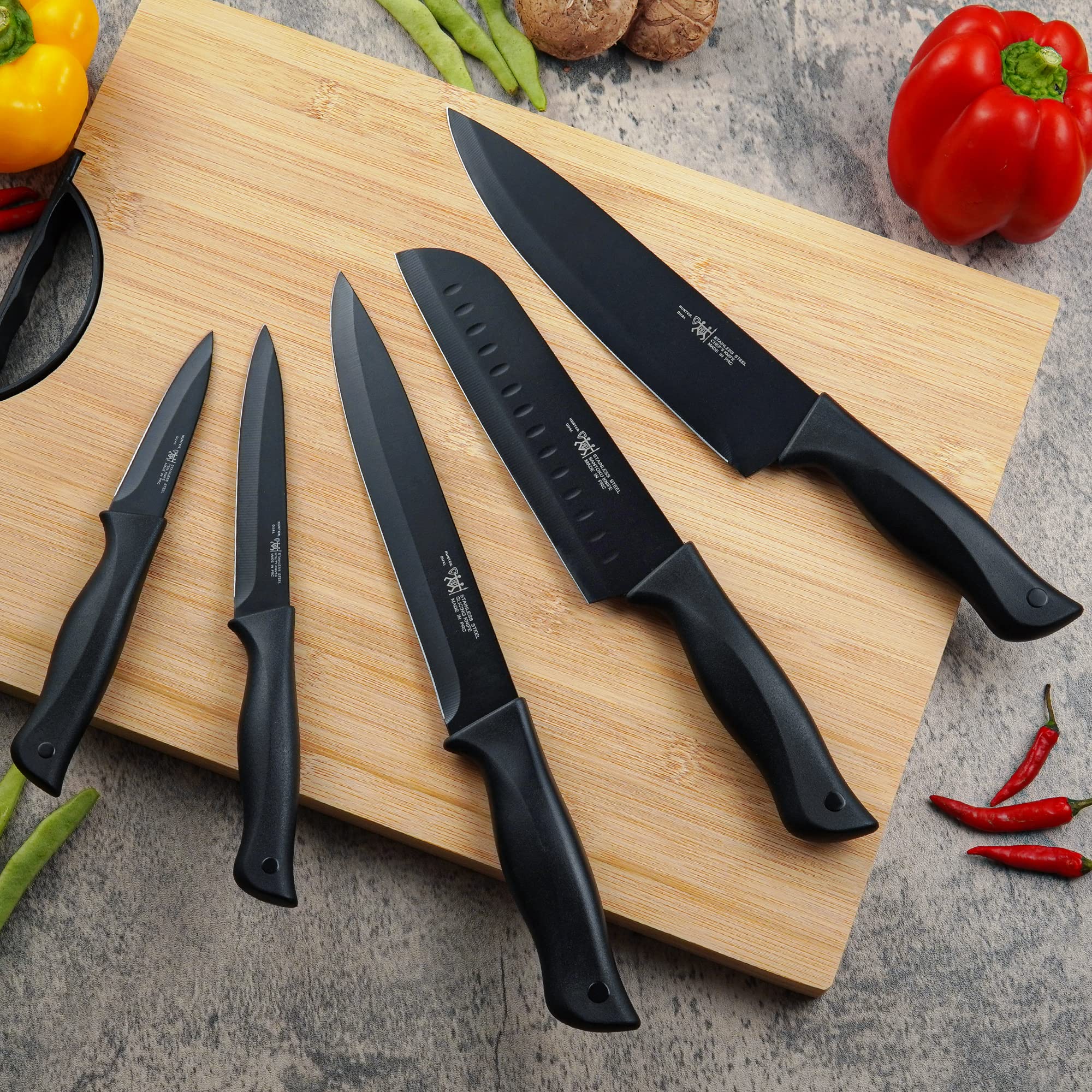 Knife Set,15 Pcs Kitchen Knife Set with Block Self Sharpening, Dishwasher Safe