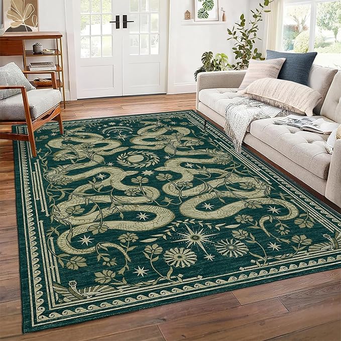 Snake 8x10 Area Rugs for Living Room Washable Non Slip Forest Soft Low-Pile Stain