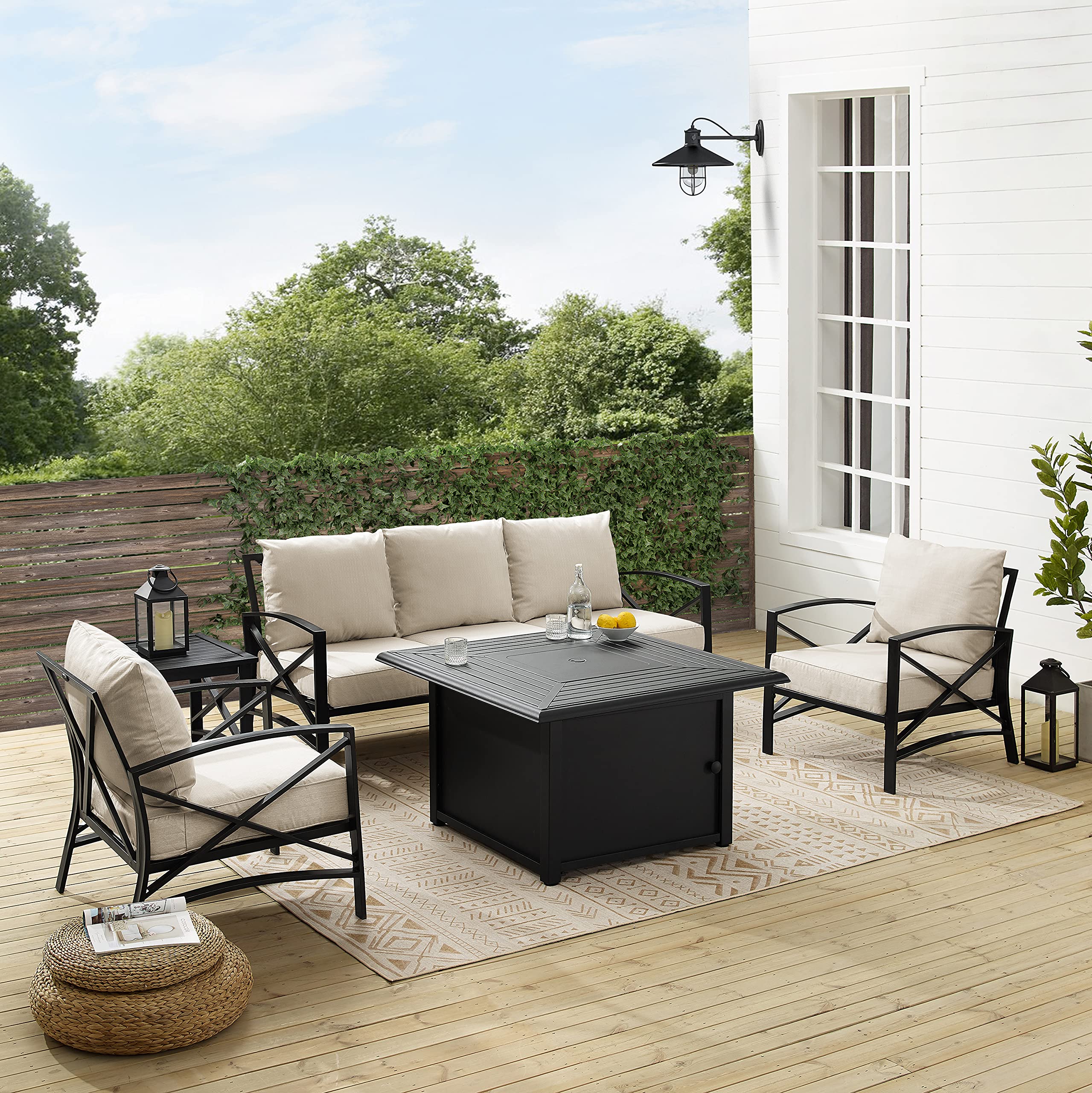 Kaplan 5-Piece Outdoor Sofa Patio Furniture Set with Propane Gas Fire Pit Table