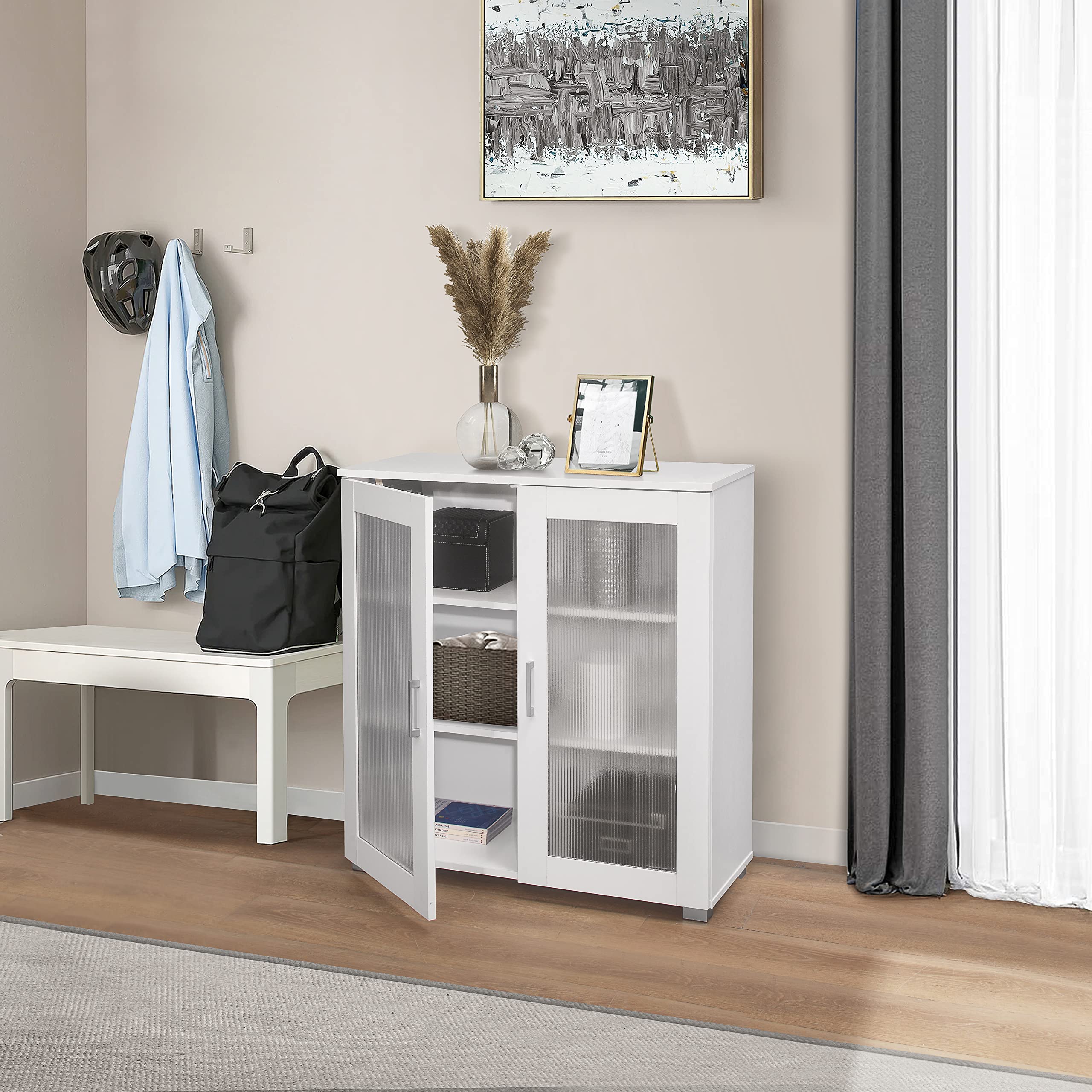 White Accent Storage Kitchen Cabinet, Sideboard Buffet for Living Room