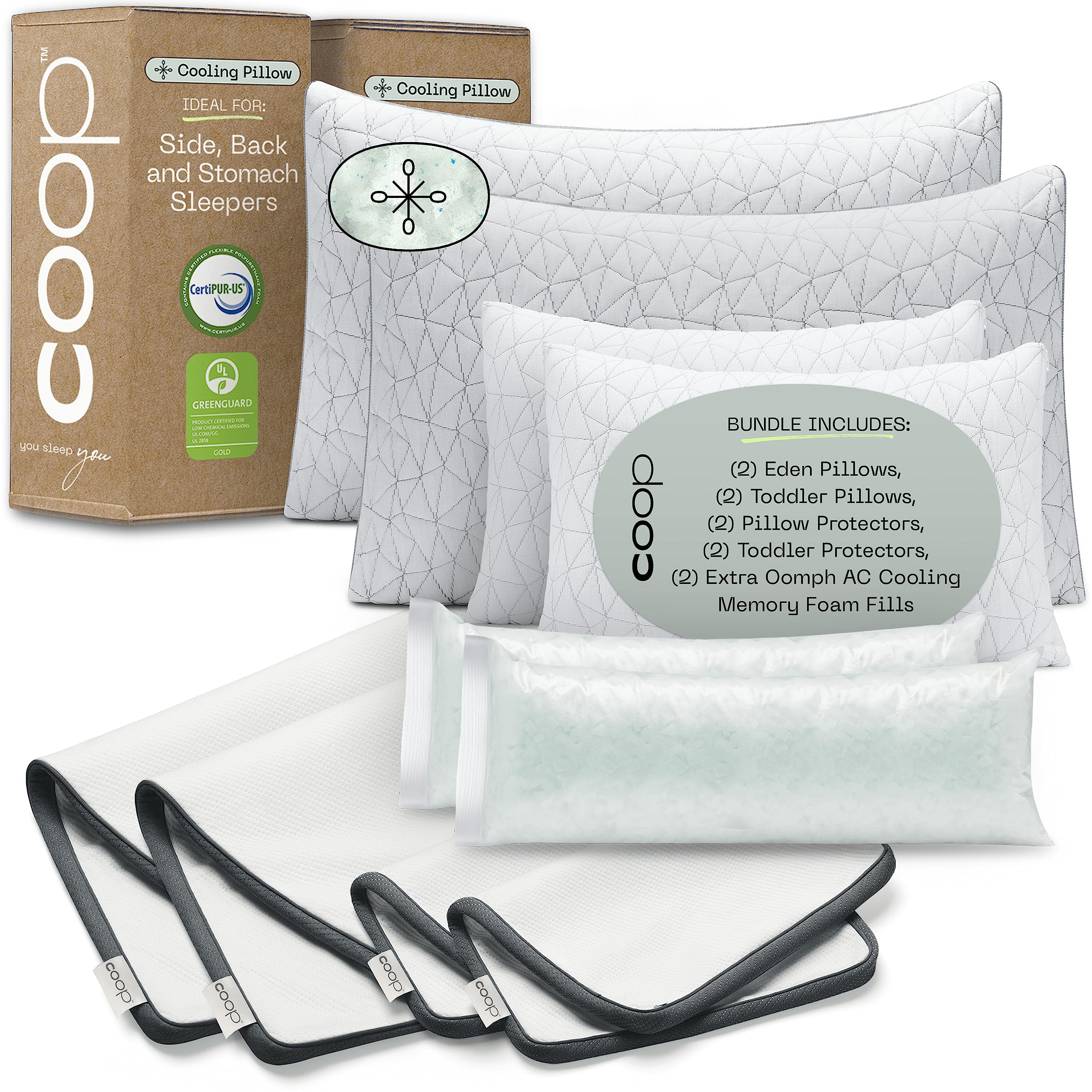 Goods Family King Bundle, Set Includes (2) Eden King Pillows, (2) Toddler Pillows