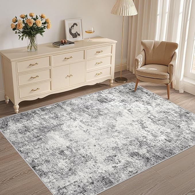 9x12 Area Rug Living Room Rugs - Washable Neutral Modern Abstract Soft Thin Large Rug