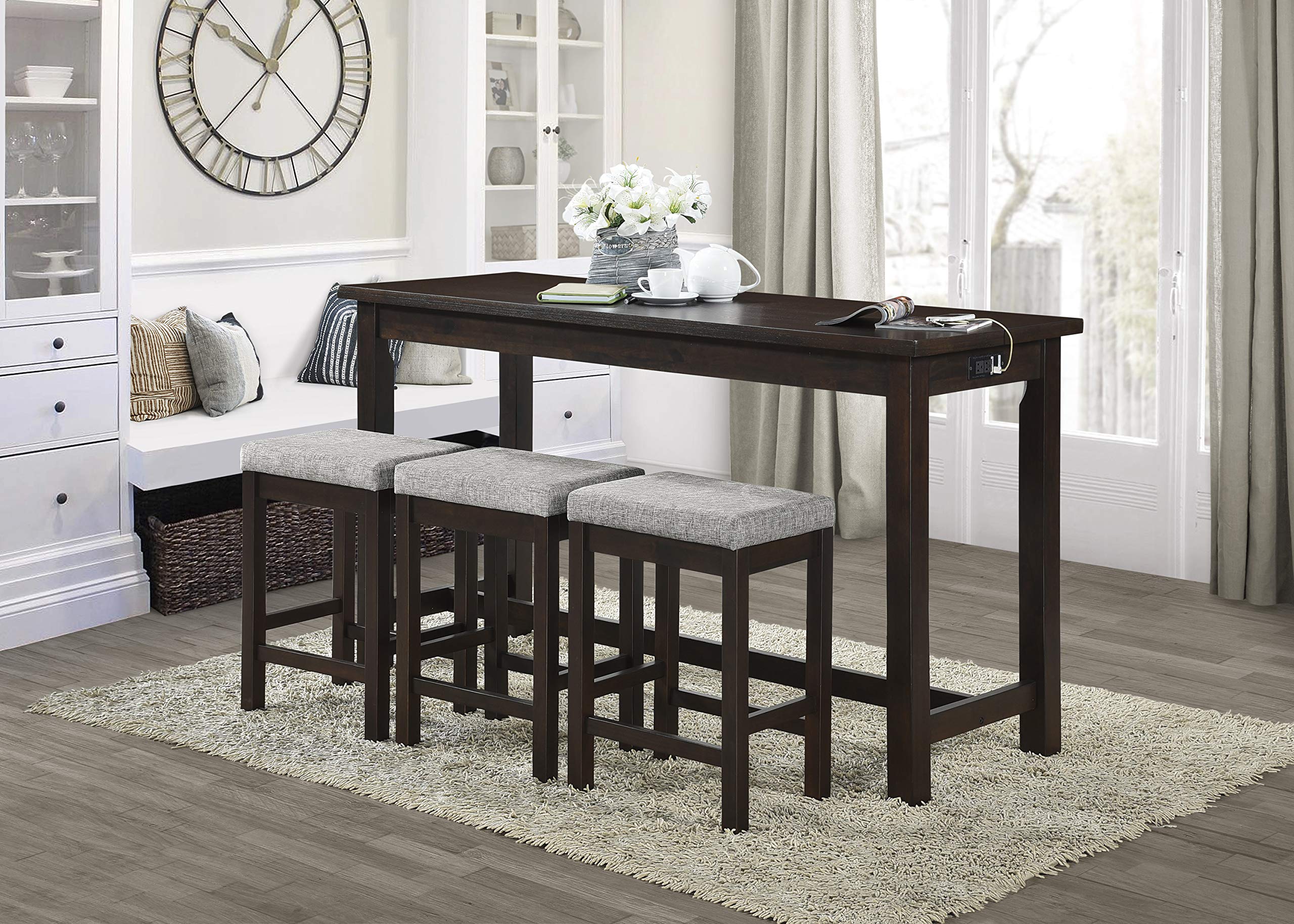 Oreille Bar Table with Stools Set, Modern Console Table with Stools - 4-Piece Set