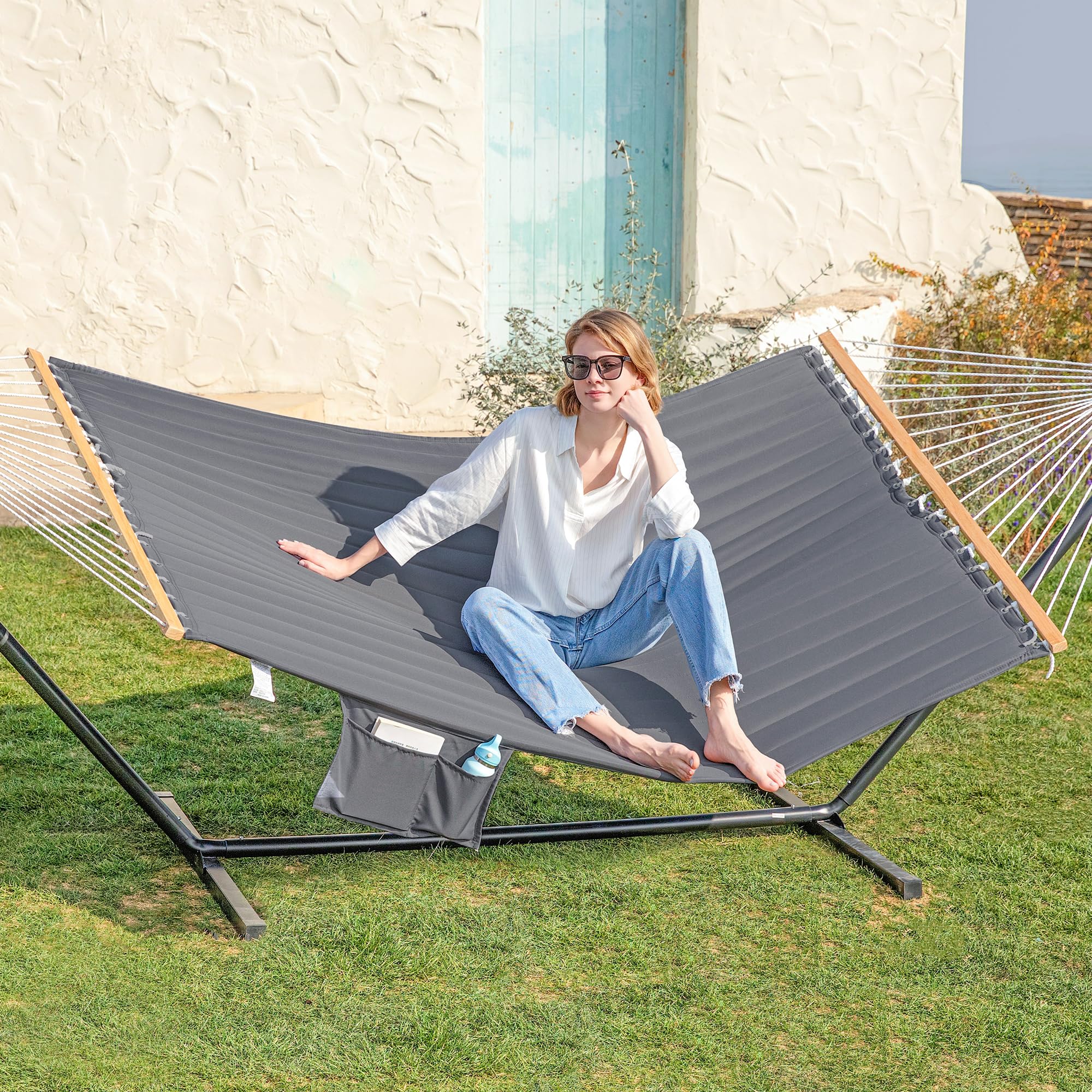 2 Person Hammock with Stand for Outside, 12ft Heavy Duty Steel Stand