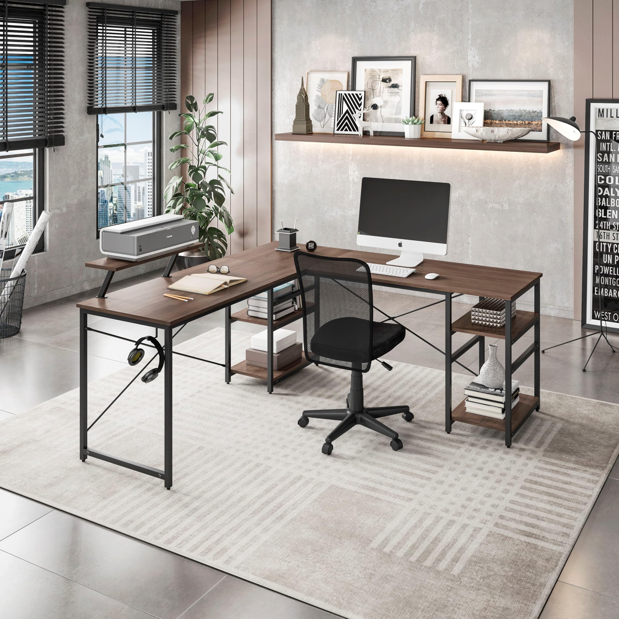 Office Desk - Reversible L Shaped Desk with Storage Shelves