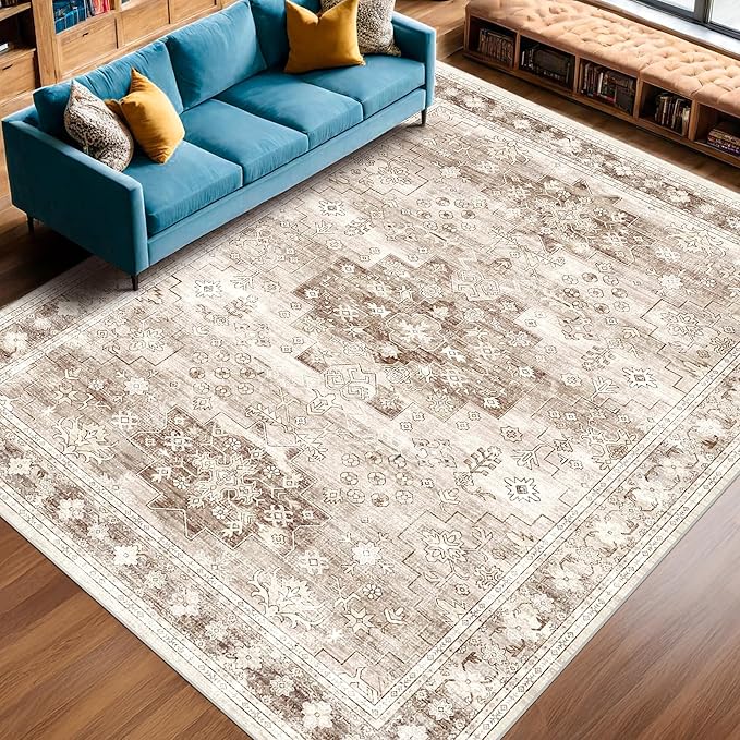 Black Farmhouse Washable 8x10 Area Rugs for Living Room, Bedroom, Dining Room