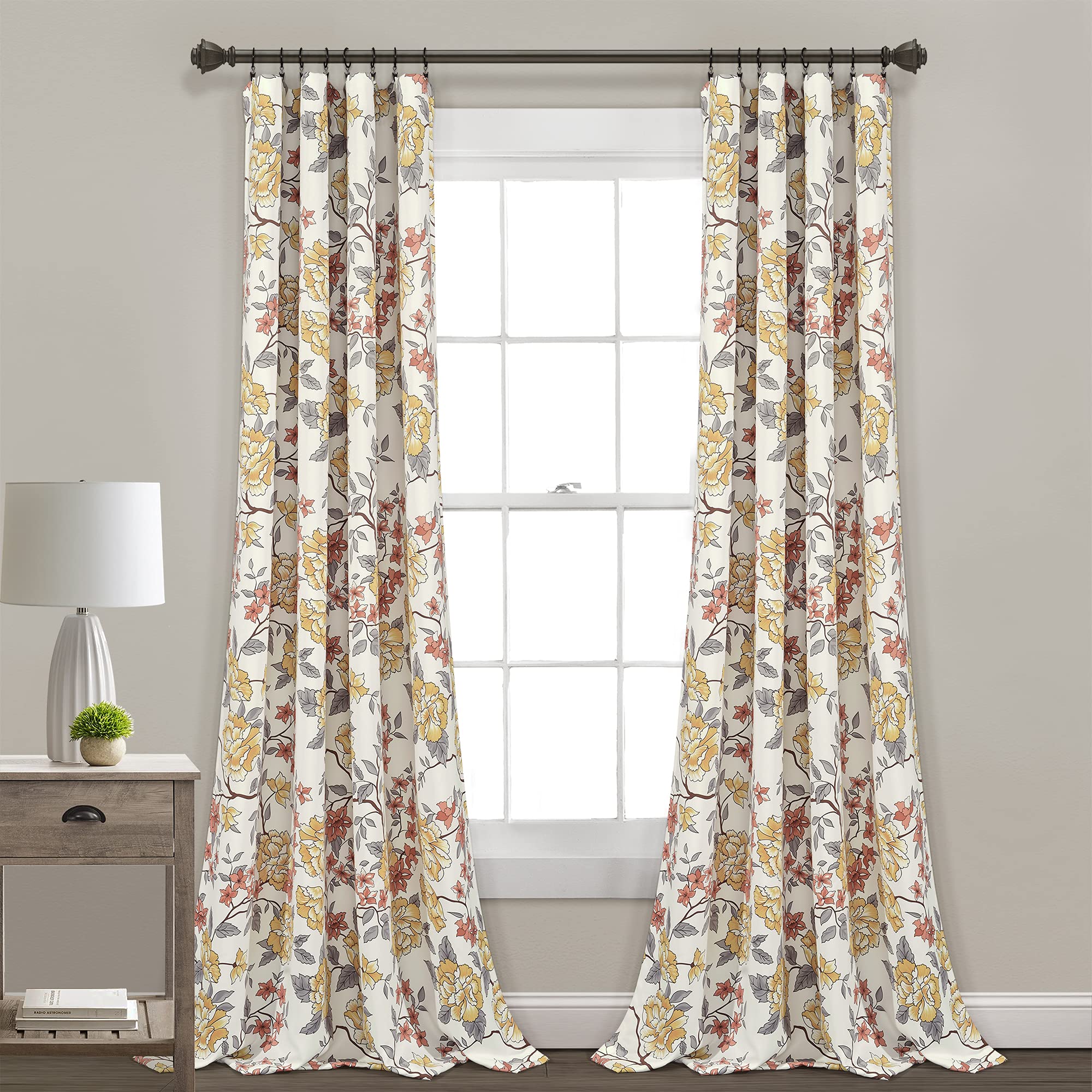 Ivana Floral Light Filtering Window Curtain Panel Pair, 84" Long x 52" Wide, White