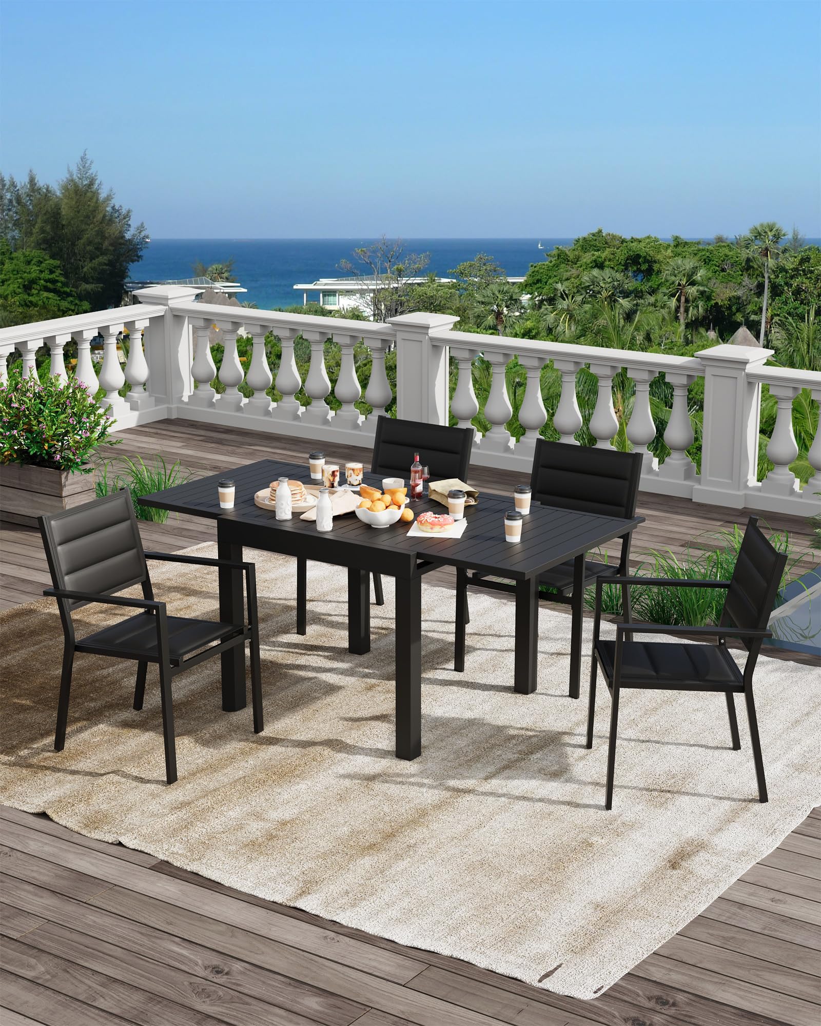 Expandable Patio Table, Extendable Outdoor Dining Table Set for 4-6 Persons