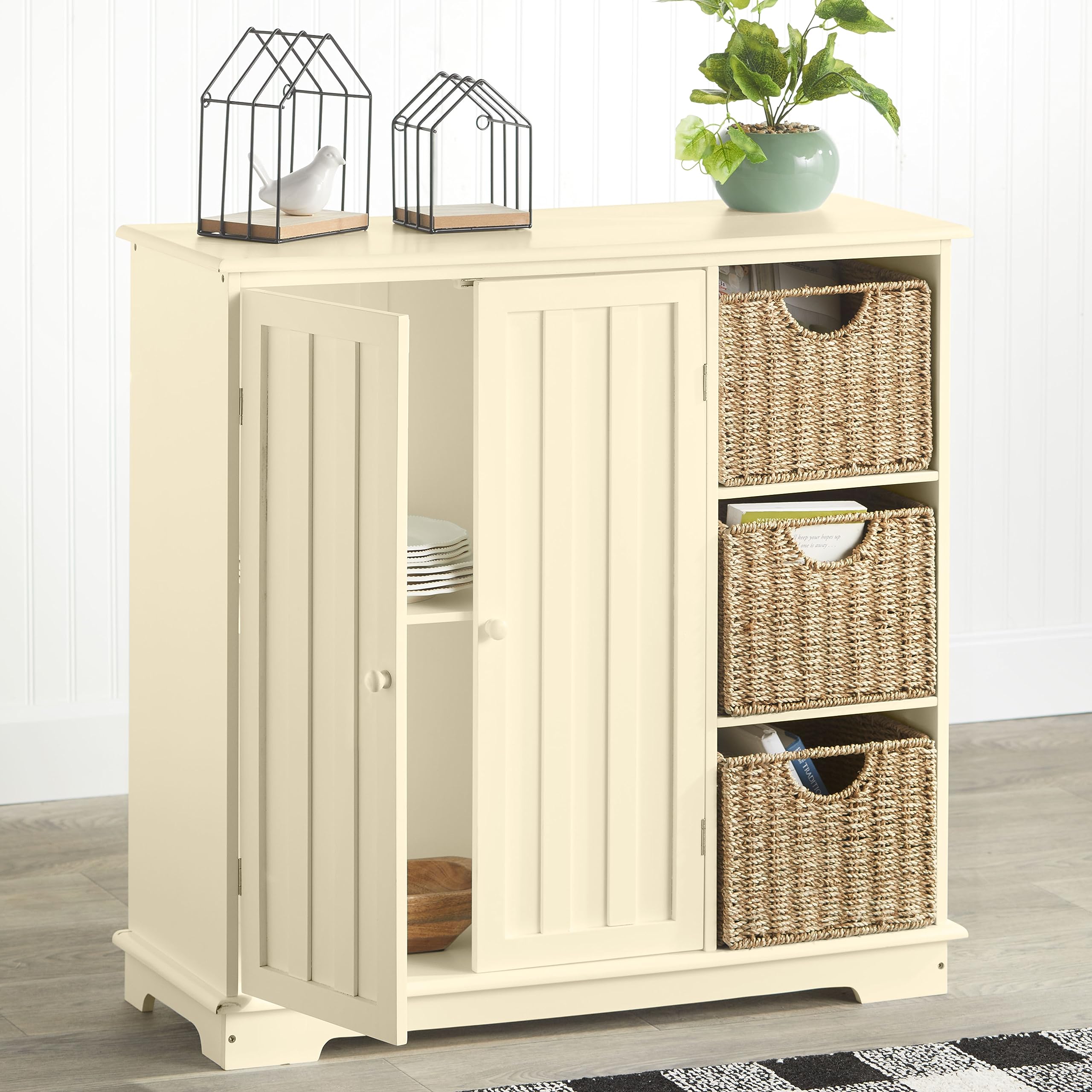 Beadboard Buffet Sideboard Storage Cabinet - Off White