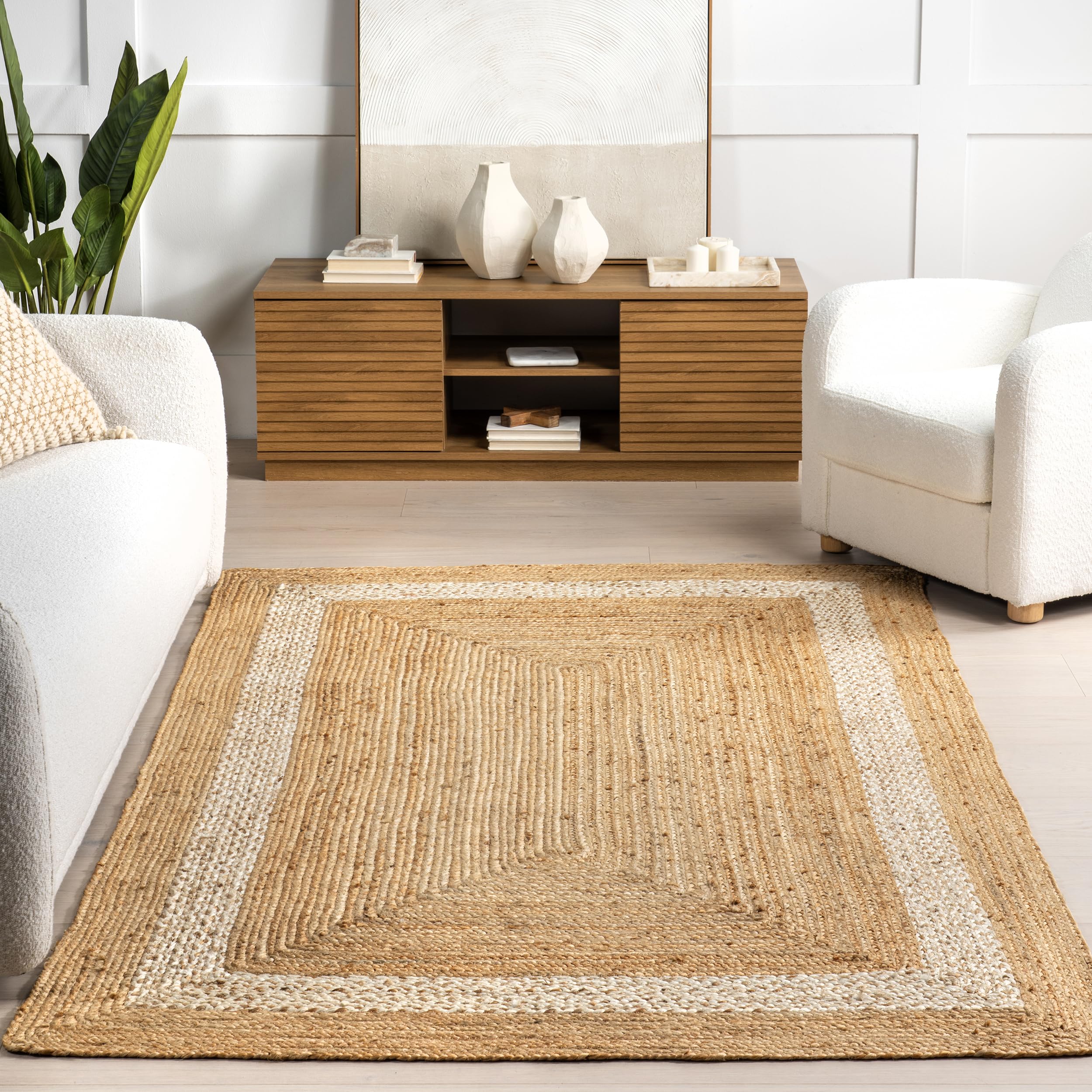 nuLOOM Louisa Jute Bordered Area Rug - 5x8 Farmhouse Natural/Ivory Neutral Dining/Living Room Rug