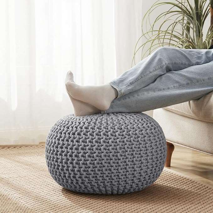 Pouf Ottoman Foot Rest Stuffed – 20” Diameter x 14”
