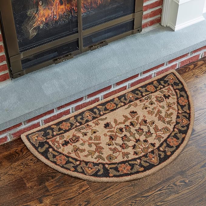 Beige Hand Tufted 100% Wool Hearth Rug - Protects Floor from Heat