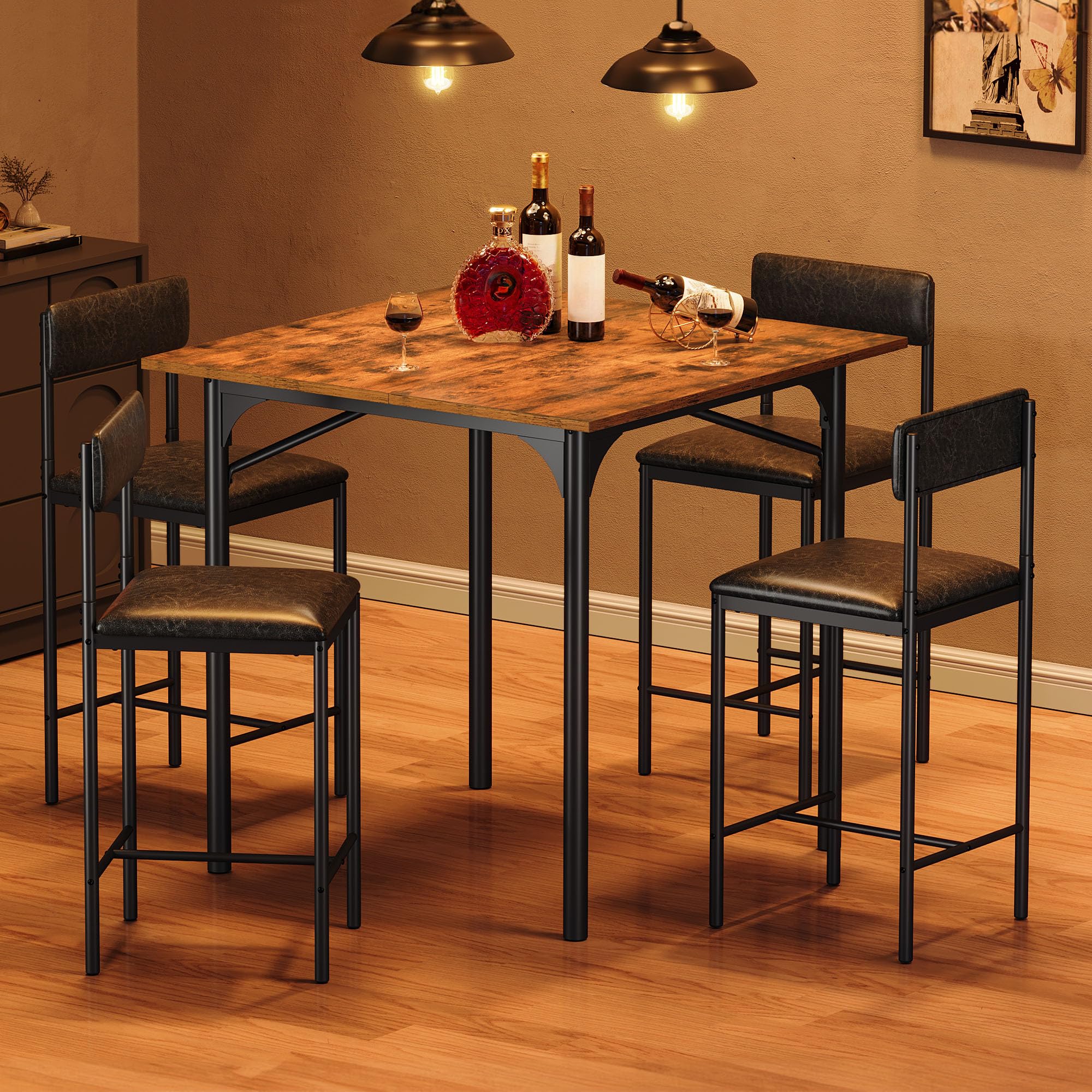 5-Piece Dining Room Table Set Bar Table and Chairs Set Counter