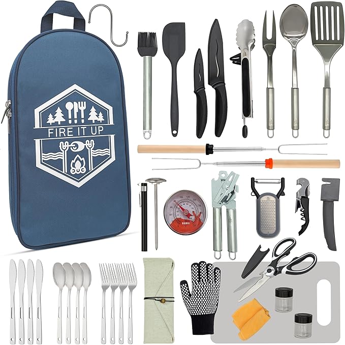 Grilling and Camping Cooking Utensils Set for The Outdoors BBQ - Camping