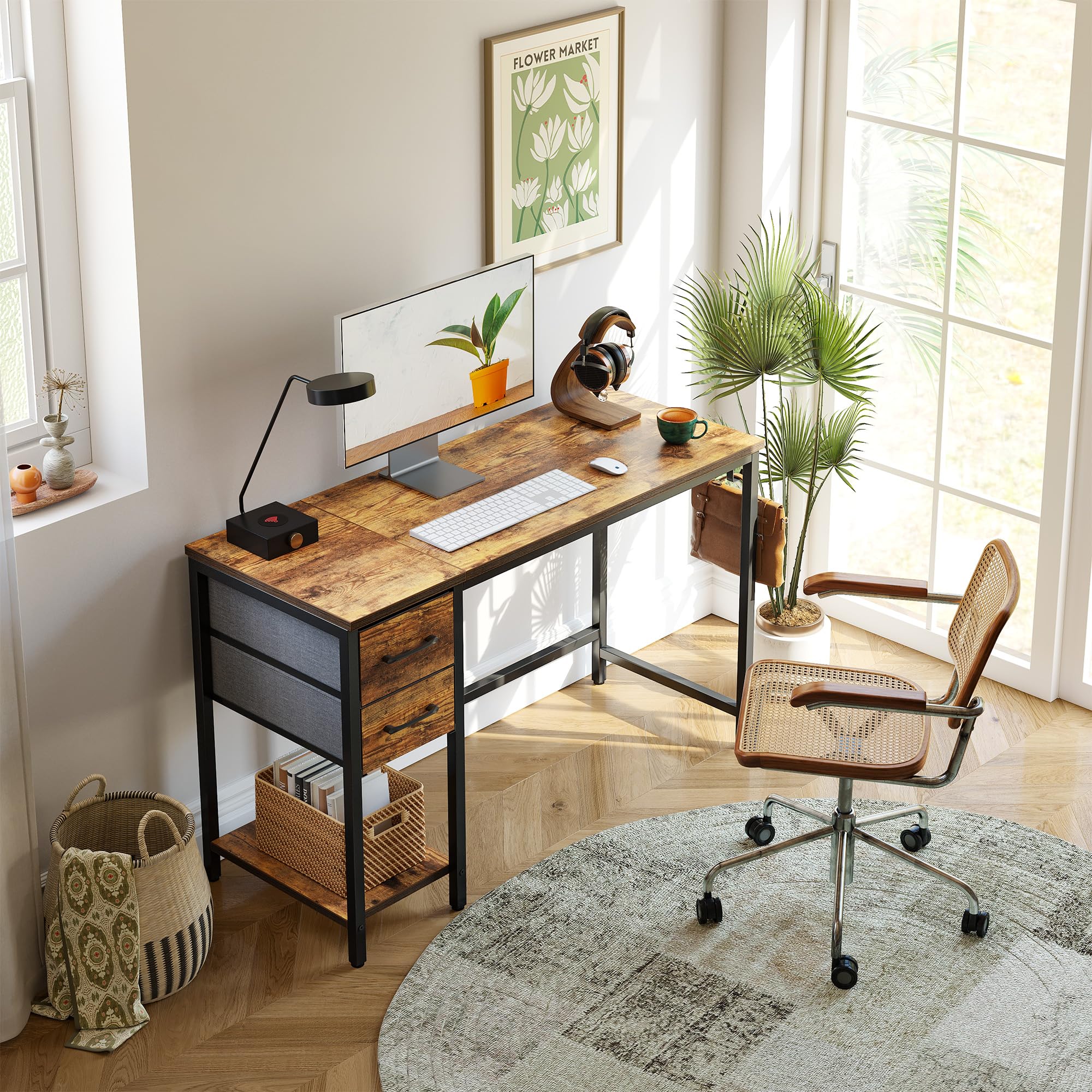 Computer Desk with 2 Drawers, 40 Inch Small Home Office Desk Study Writing Table