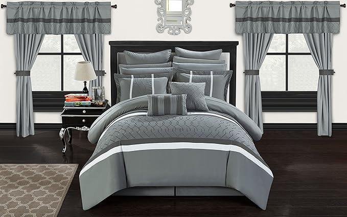 CS2885-AN Dinah 24 Piece Bed in A Bag Comforter Set, Grey, Queen