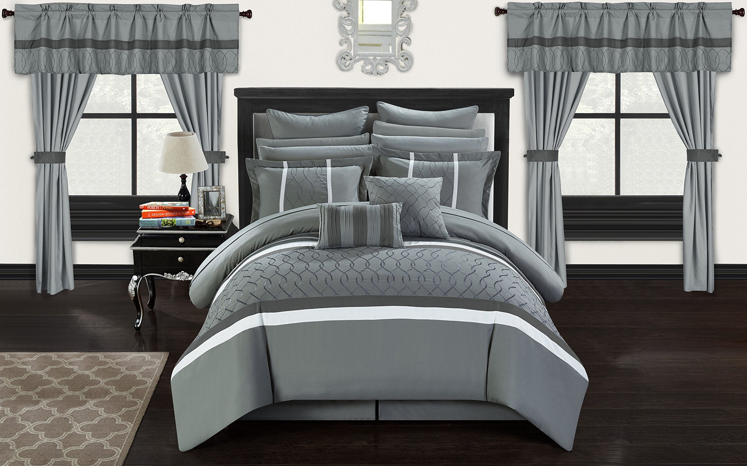 CS2885-AN Dinah 24 Piece Bed in A Bag Comforter Set, Grey, Queen