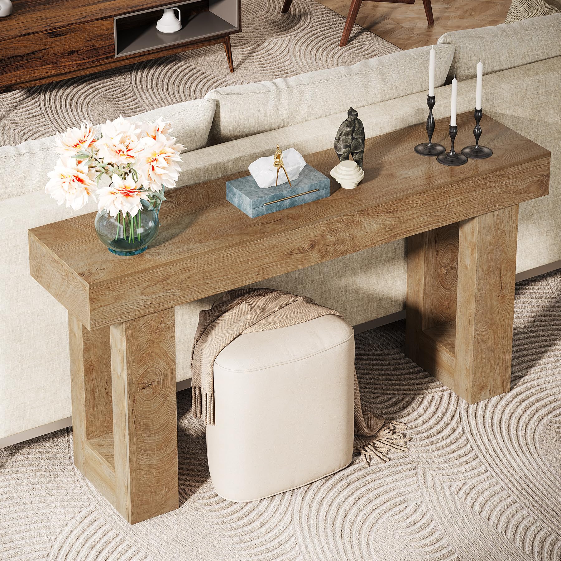 63-Inch Long Console Table, Wooden Rectangular Sofa Table  Living Room