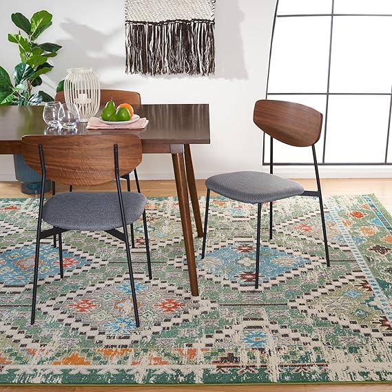 Madison Collection Area Rug - 9' x 12', Grey & Yellow, Boho Diamond Distressed Design