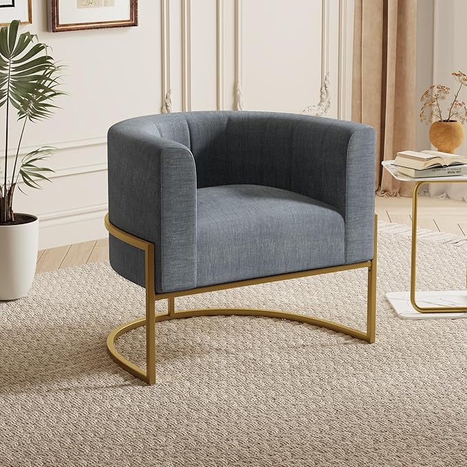 Velvet Accent Chair Navy Modern Comfy Upholstered Barrel Chair Padded Seat