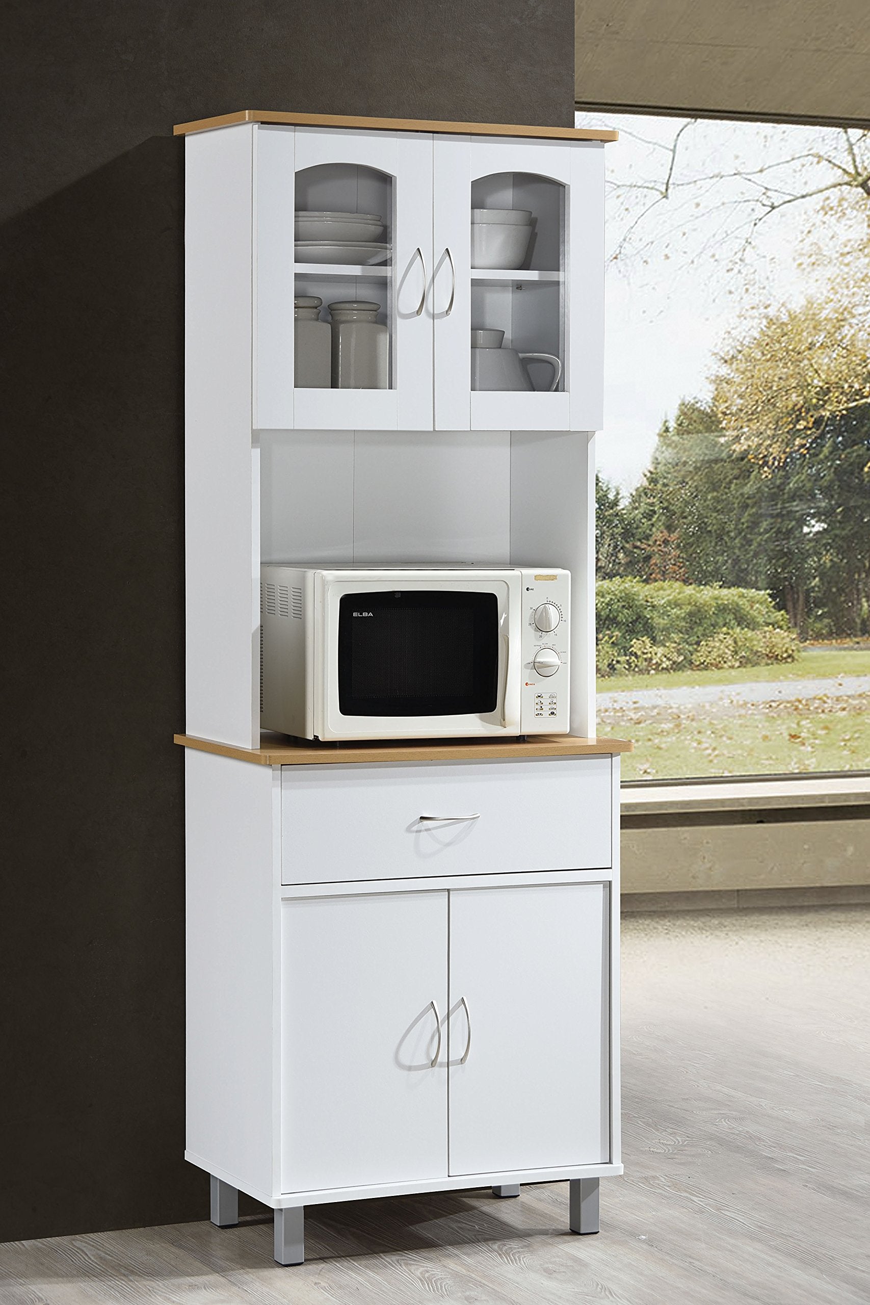 Long Standing Kitchen Cabinet with Top & Bottom Enclosed Cabinet Space