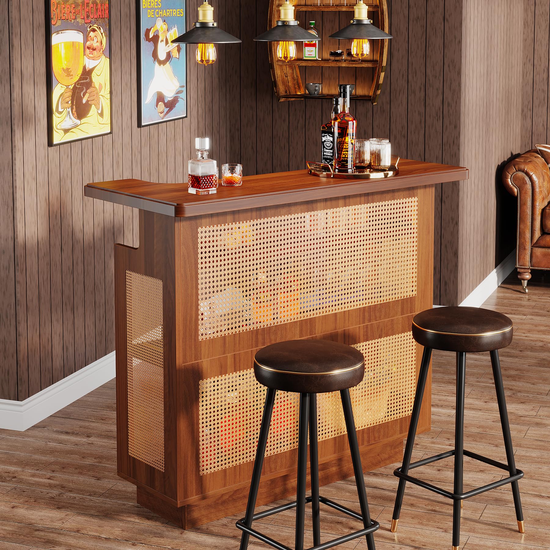 Home Bar Unit, 4-Tier Liquor Bar Table, Mini Bar with Wine Racks and Glass Holder