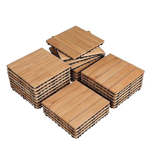 27PCS Interlocking Patio Deck Tiles 12 x 12in Wood Floor Tiles Outdoor Flooring