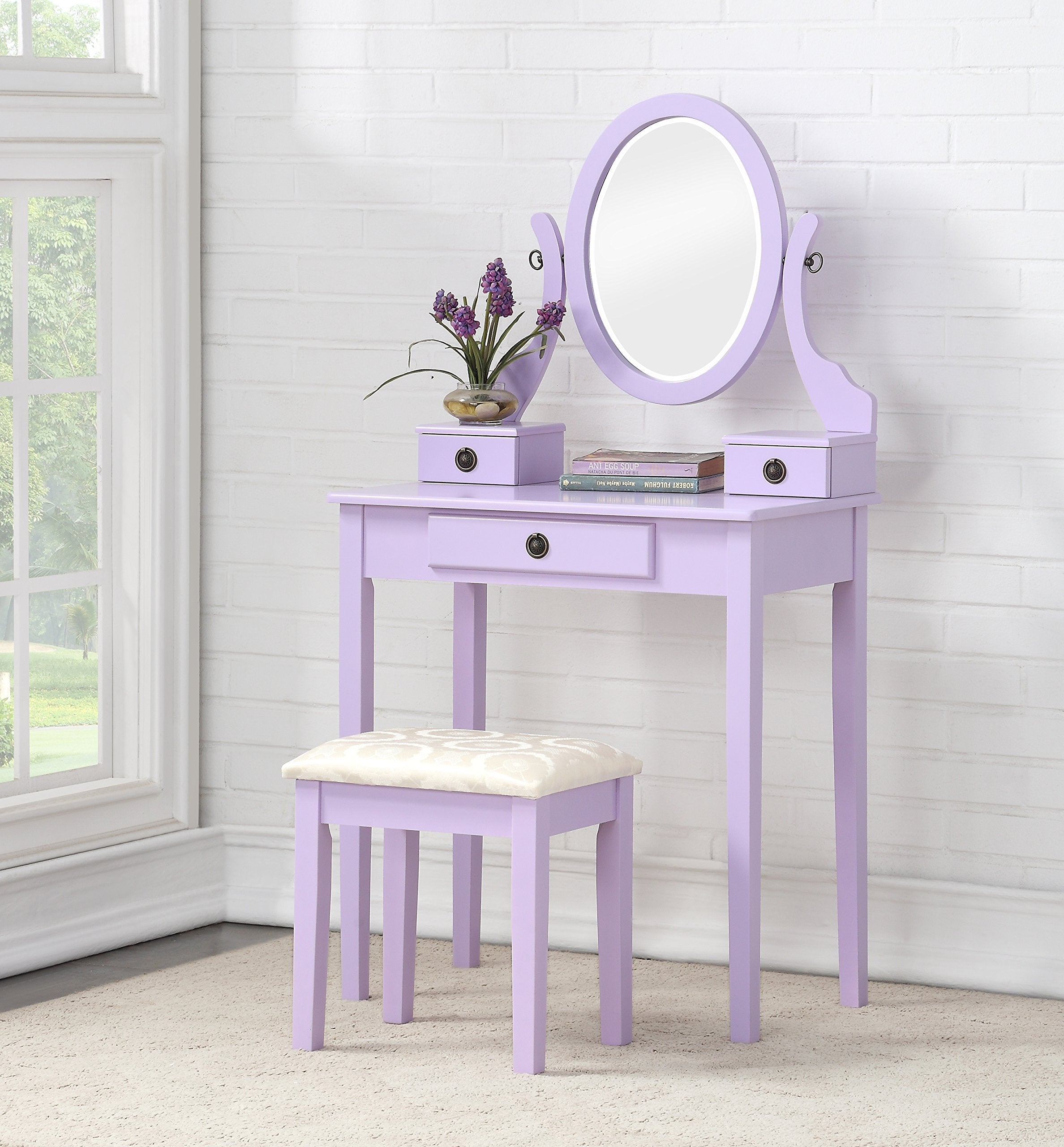 Moniys Wood Moniya Makeup Vanity Table and Stool Set, Purple