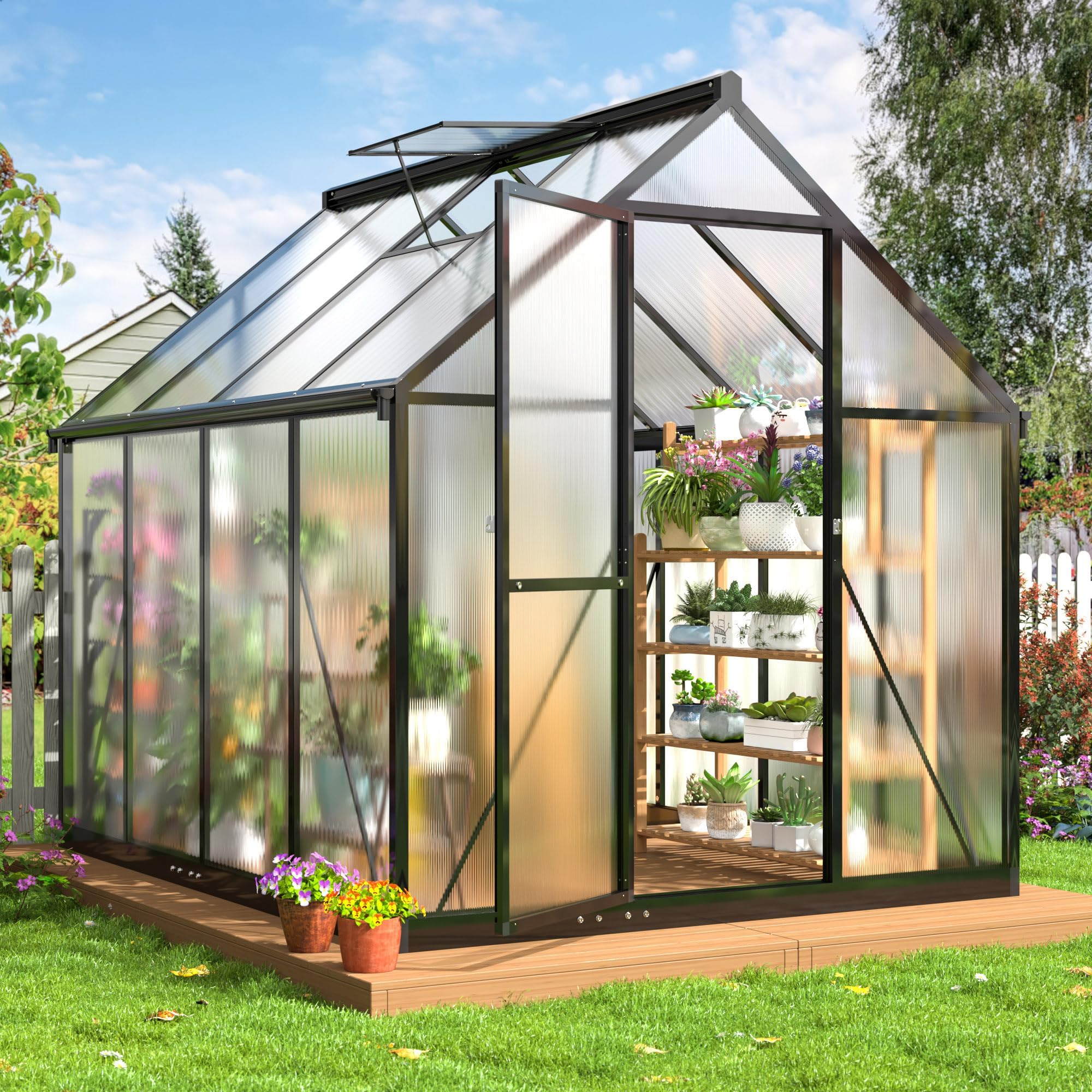 6x7.5 FT Greenhouse for Outdoors, Polycarbonate Greenhouse