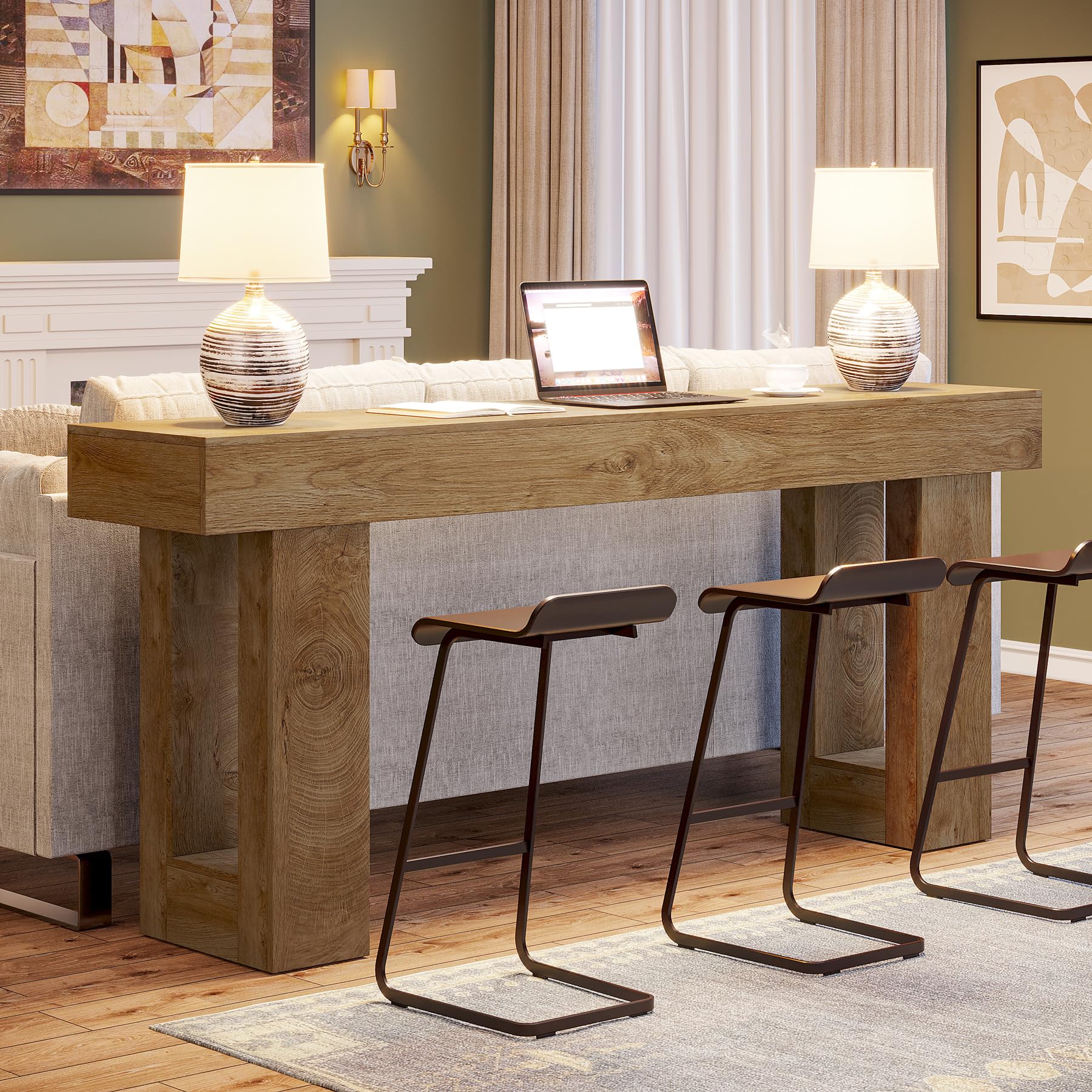 63-Inch Long Console Table, Wooden Rectangular Sofa Table  Living Room