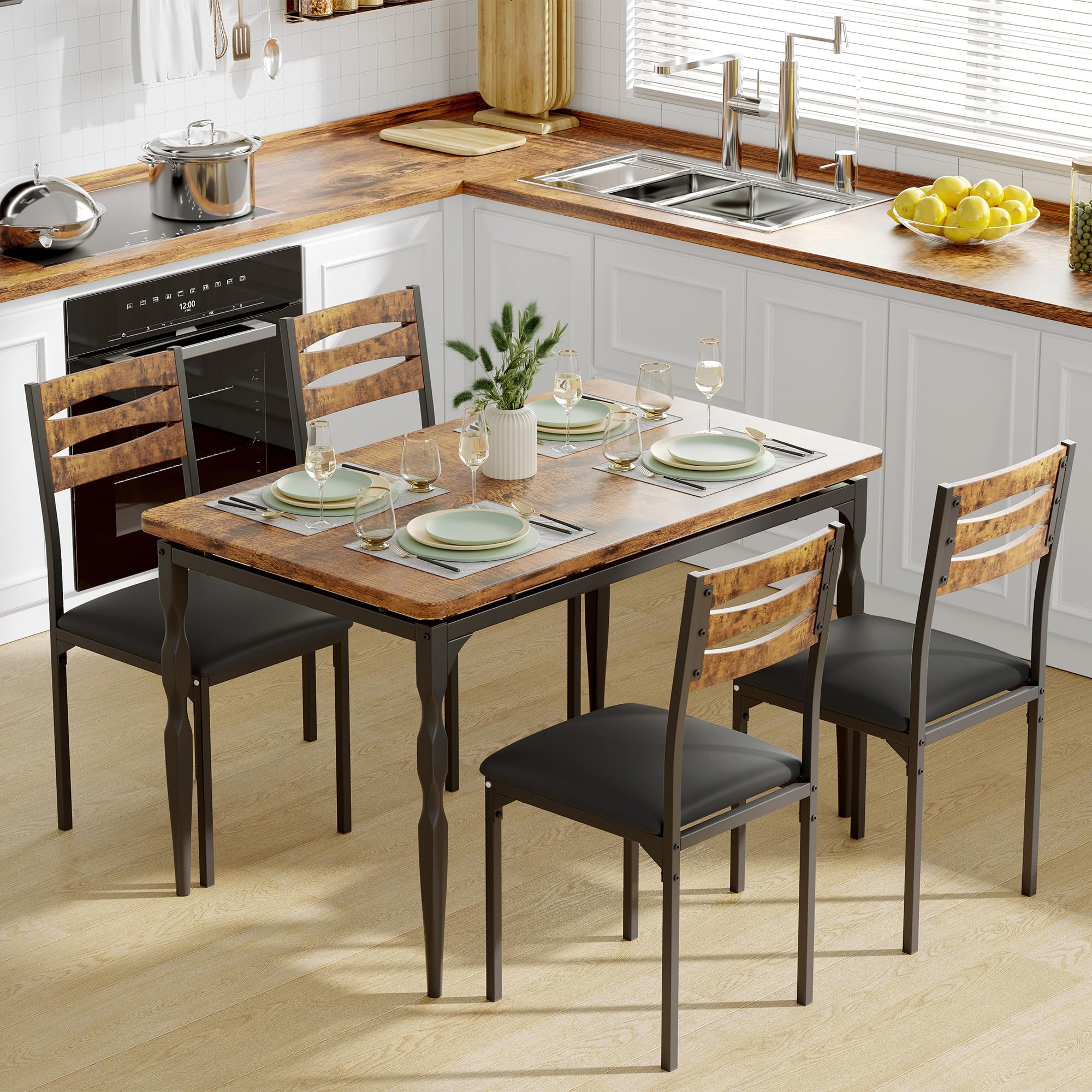 Table Set, 5 Piece Industrial Farmhouse Dining Set for 4