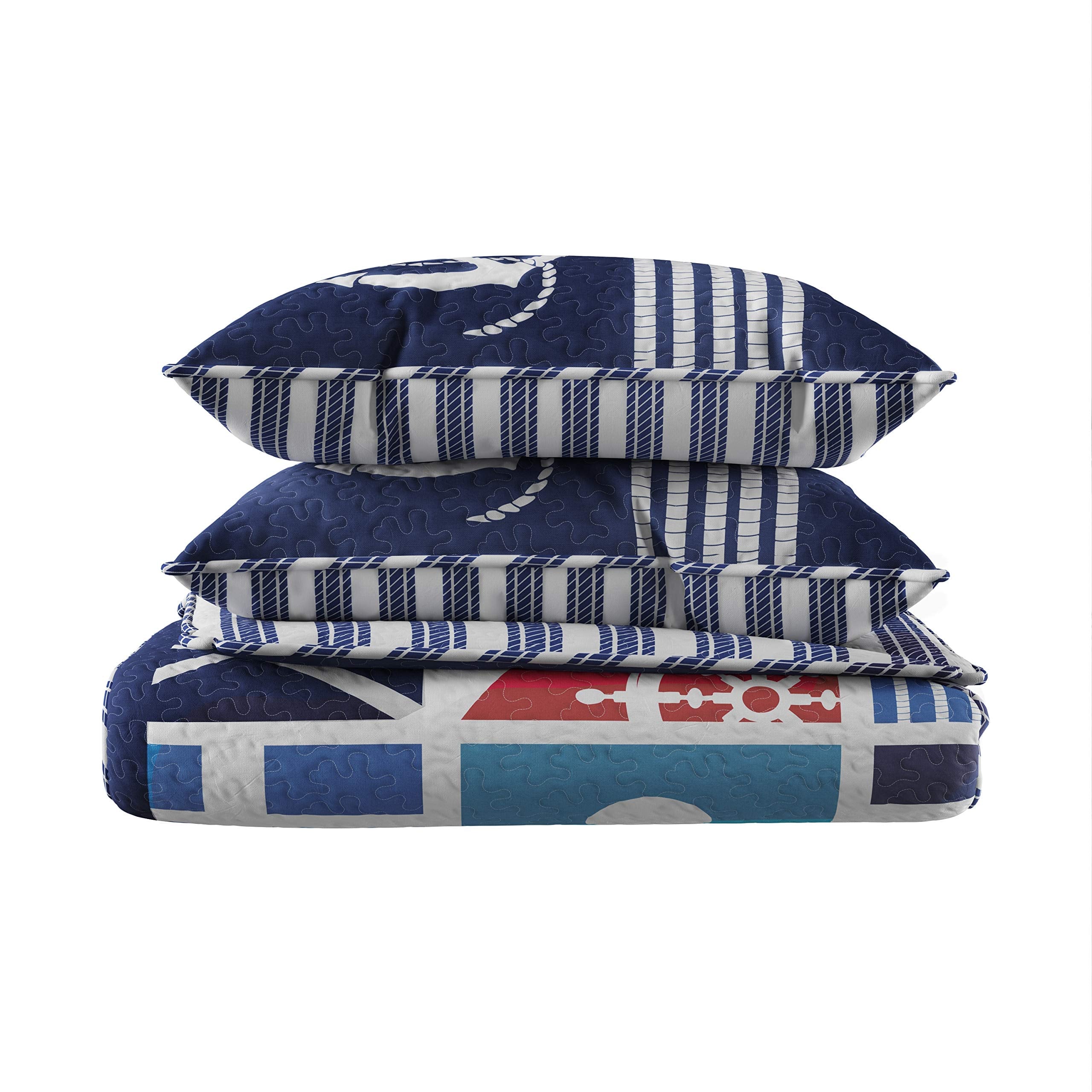 Quilt Bedspread Set with Exclusive Mariner Design- 2 Piece Twin XL Set with Pillow Sham