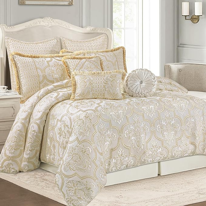 9-Piece Comforter Bed in a Bag, Elegant Damask Floral Comforter Sets King Size