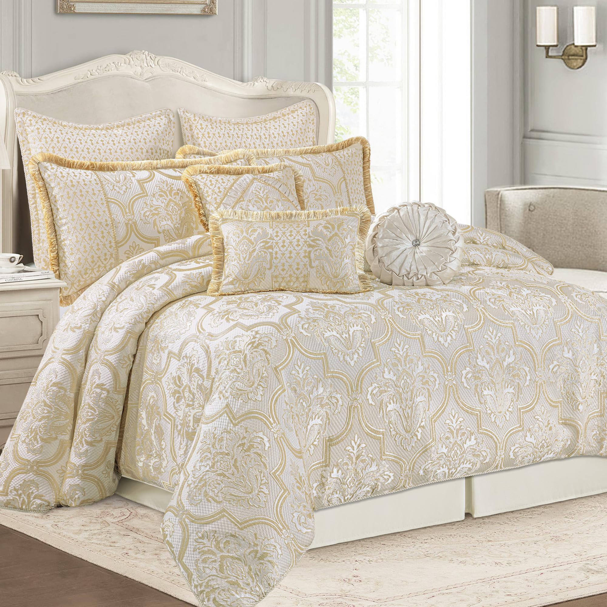 9-Piece Comforter Bed in a Bag, Elegant Damask Floral Comforter Sets King Size