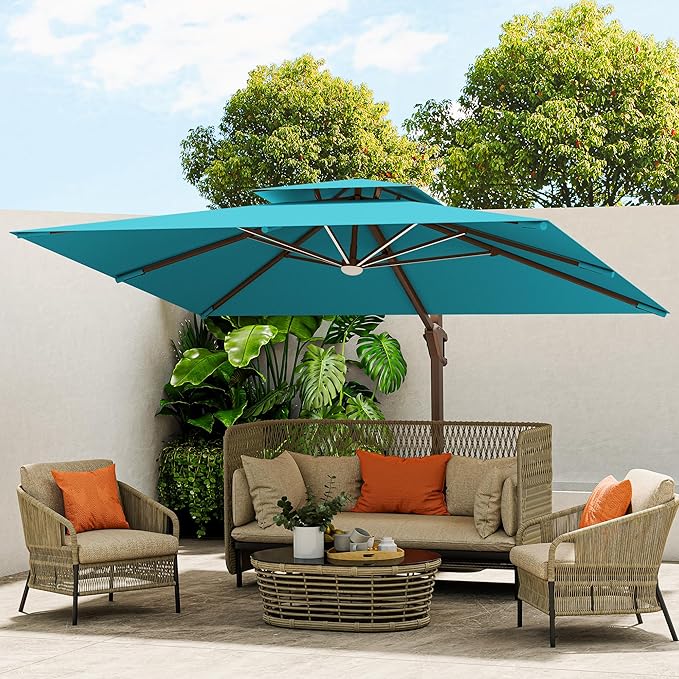 10 X 13 FT Cantilever Outdoor Patio Umbrella with Led Lights Large Heavy Duty 360° Rotation