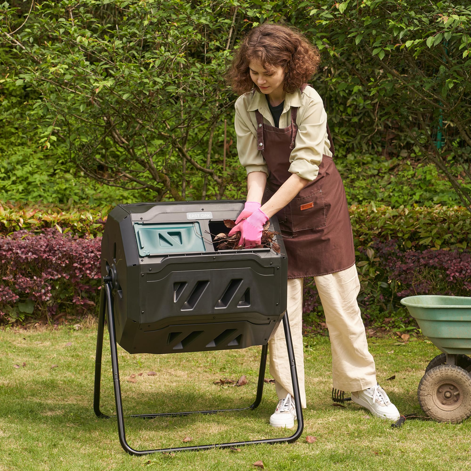 Compost Tumbler Outdoor, 43-Gal Dual Chamber Compost Bin