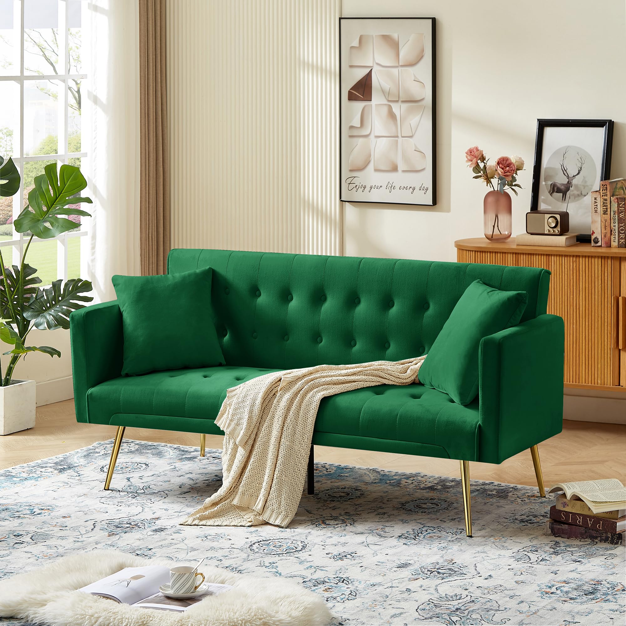 72"Modern Velvet Sofa Bed Futon,Convertible Folding Sleeper Bed Couches