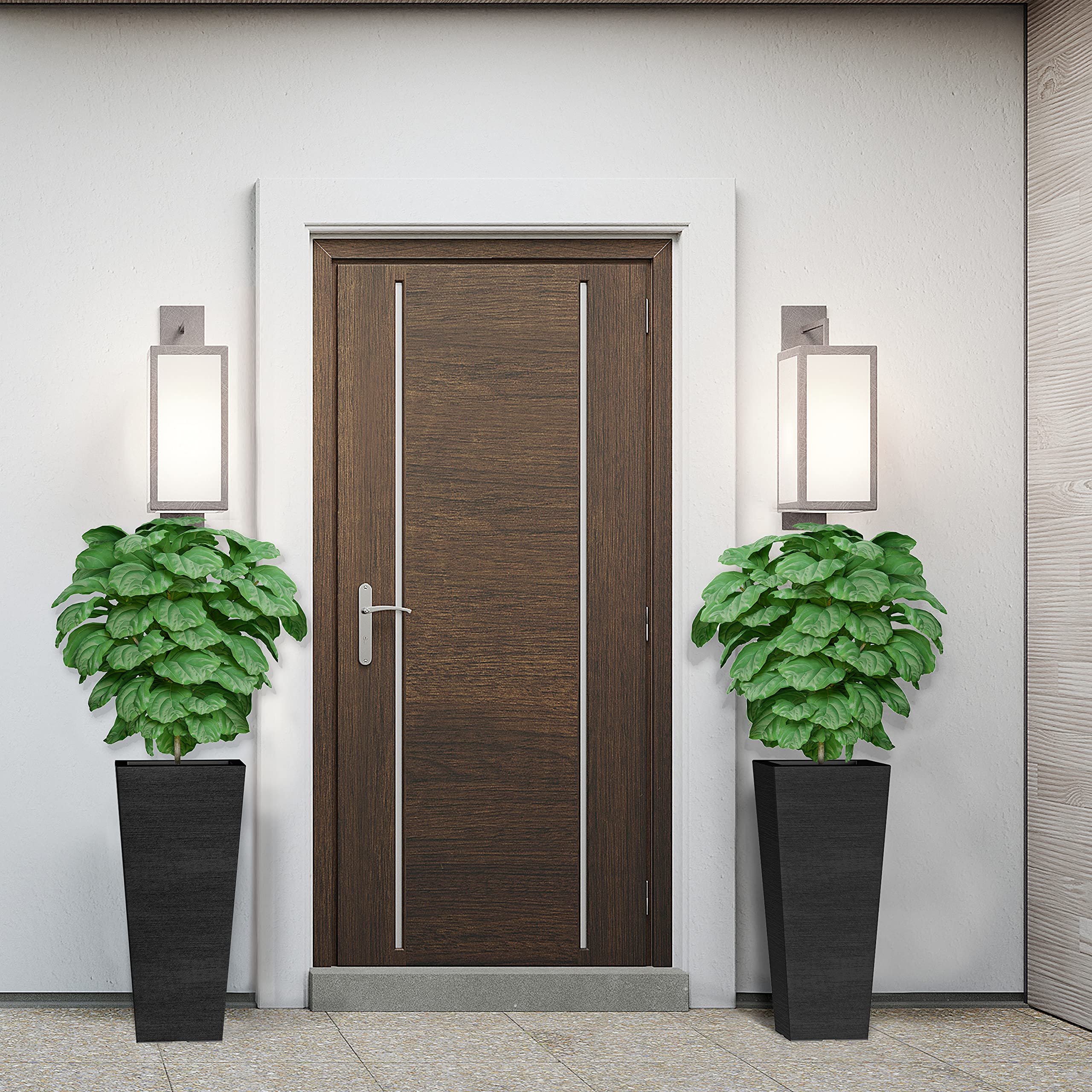 Set of 2 Tall Outdoor Planters - 24 Inch Large with Small Planting Pots
