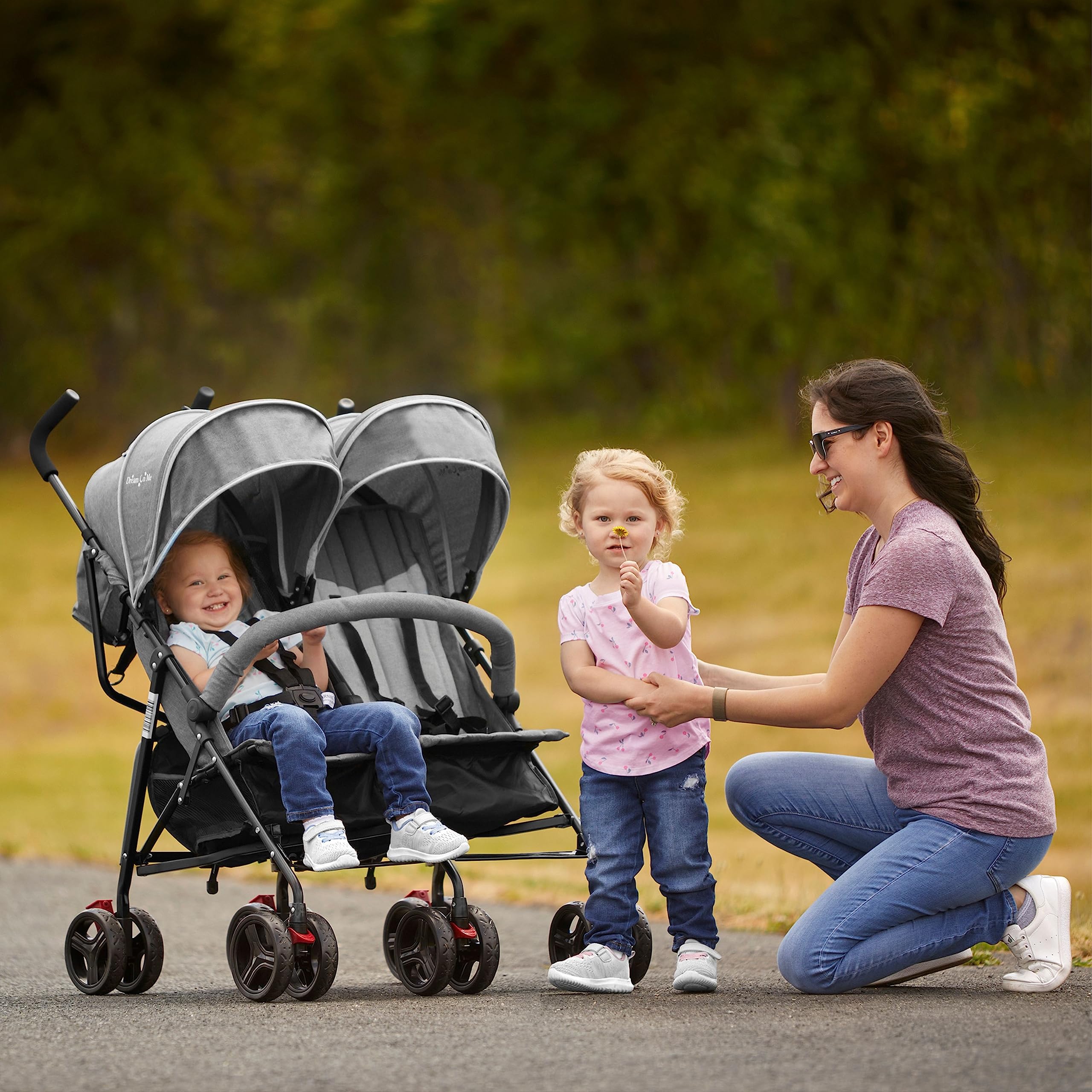 Twin Umbrella Stroller in Gray, Lightweight Double Stroller for Infant & Toddler